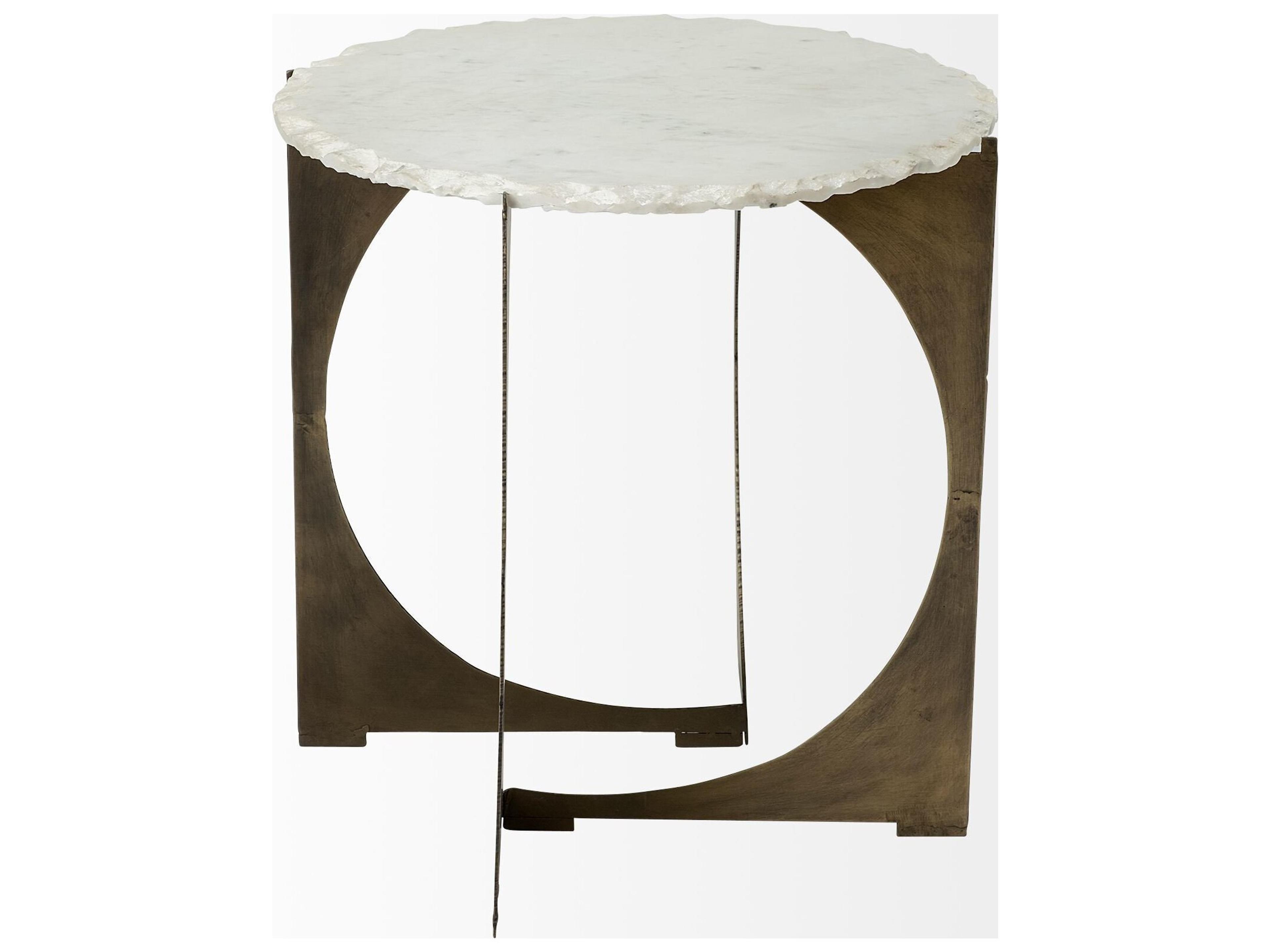 Mercana Reinhold II 21L x 21W x 21H Round Live-Edge Marble Top and Gold Metal Base Side/End Table
