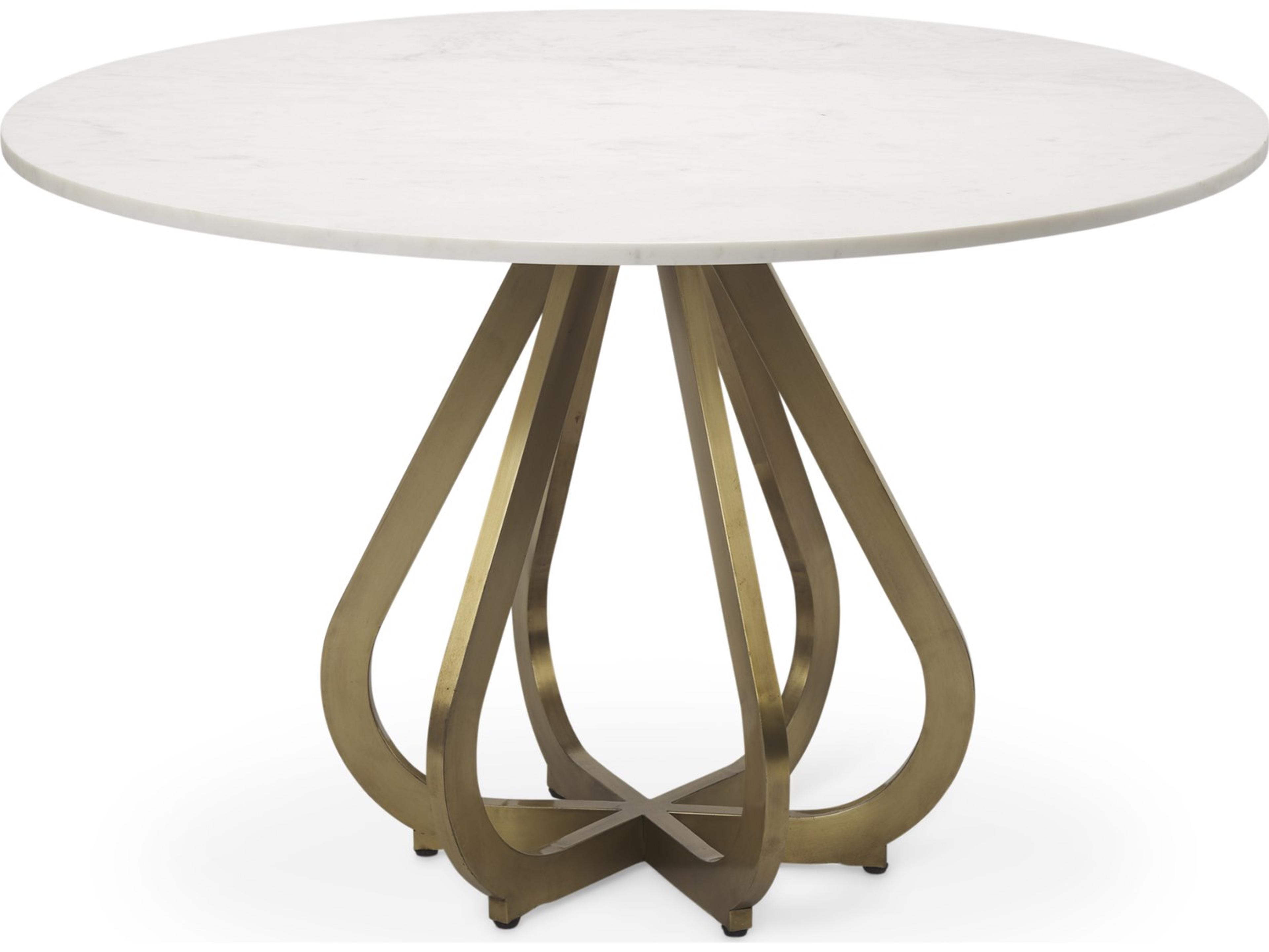 Mercana Laurent 48" Marble Top Gold Metal Base Dining Table