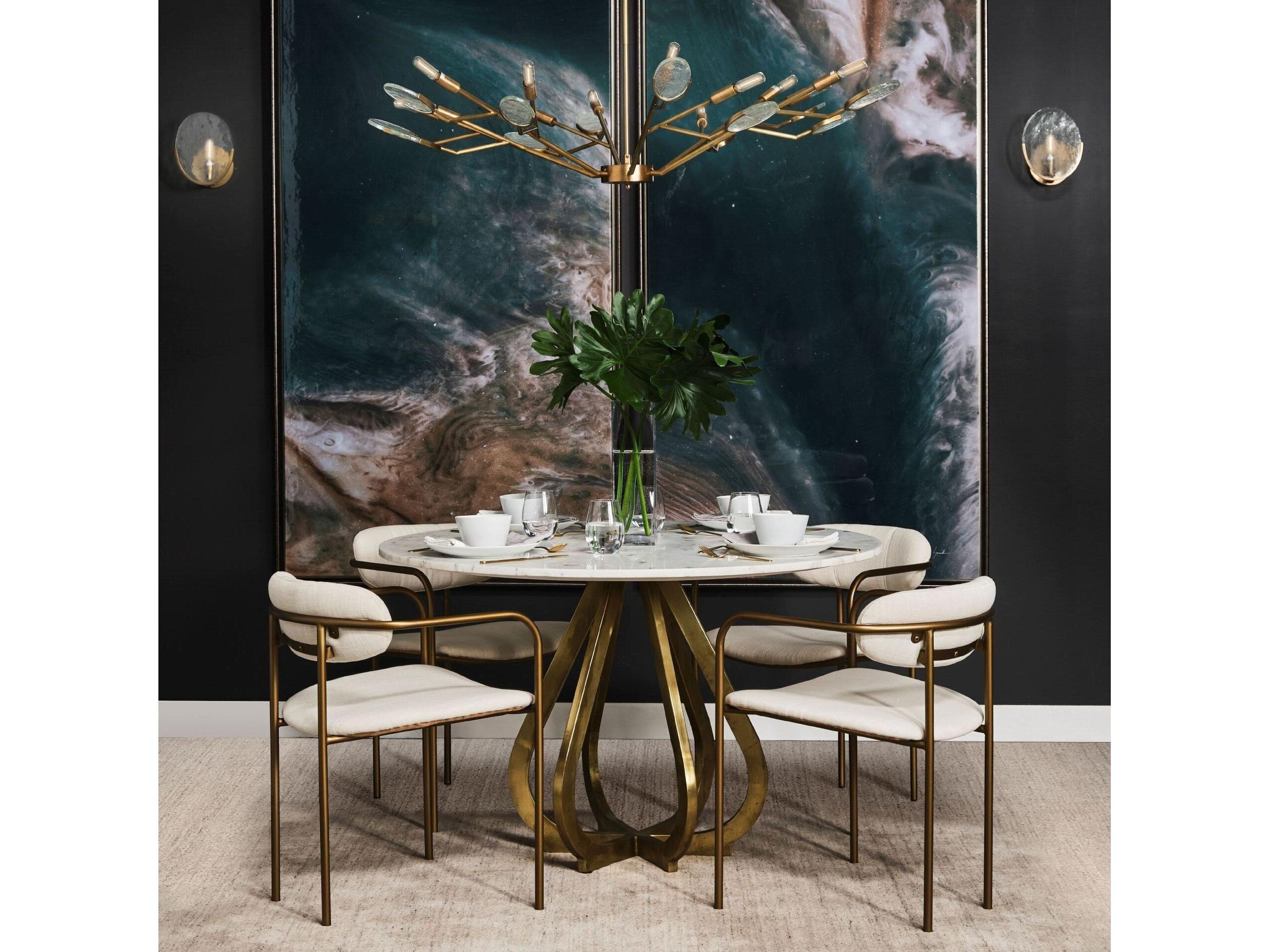 Mercana Laurent 48" Marble Top Gold Metal Base Dining Table