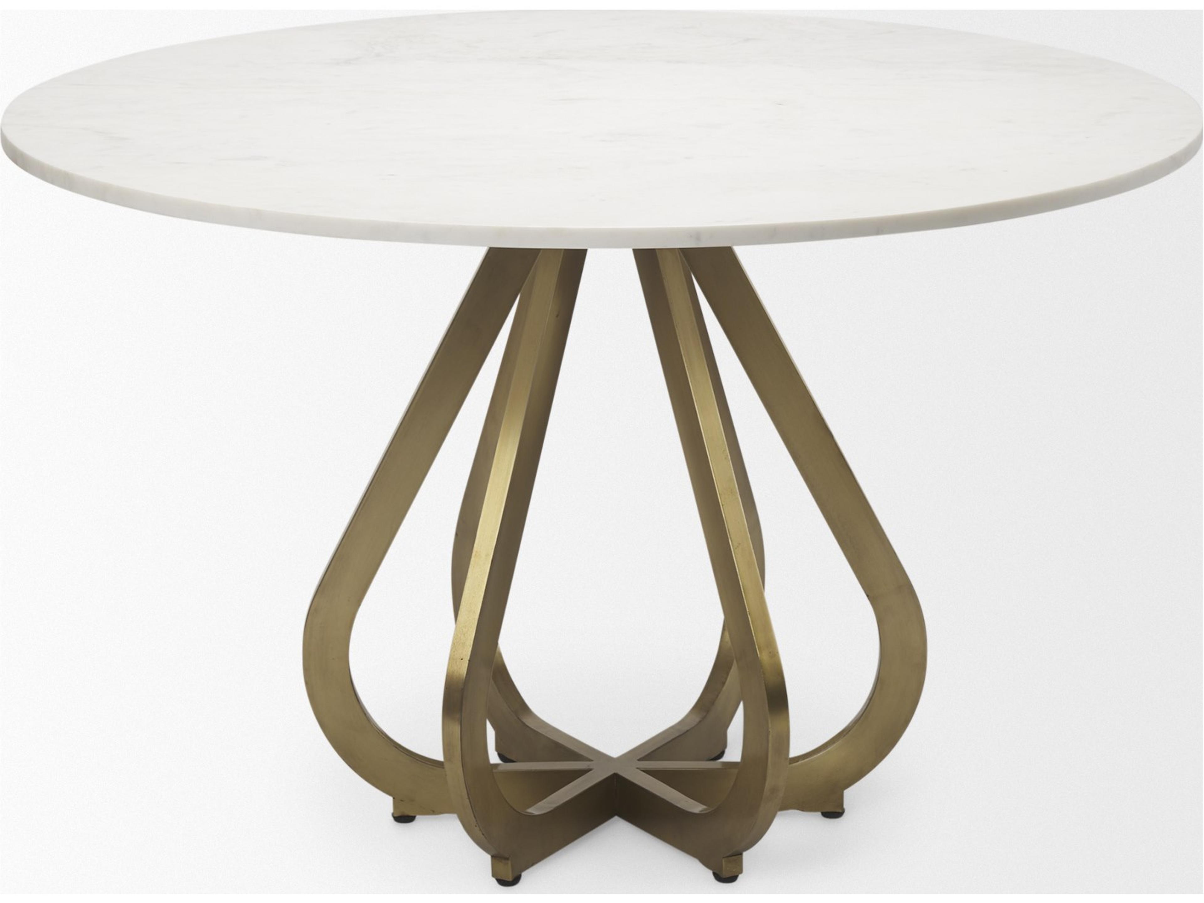 Mercana Laurent 48" Marble Top Gold Metal Base Dining Table