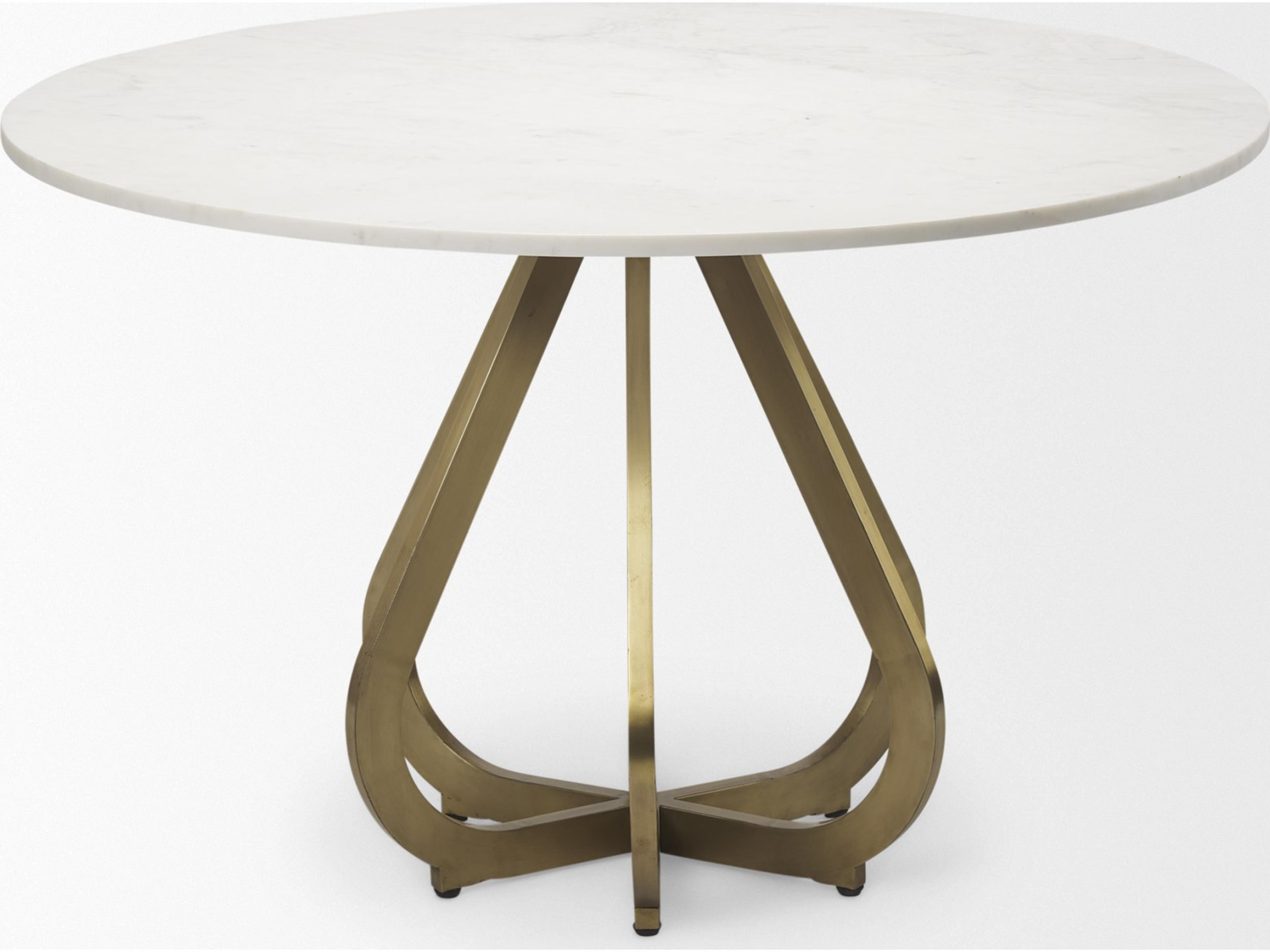 Mercana Laurent 48" Marble Top Gold Metal Base Dining Table