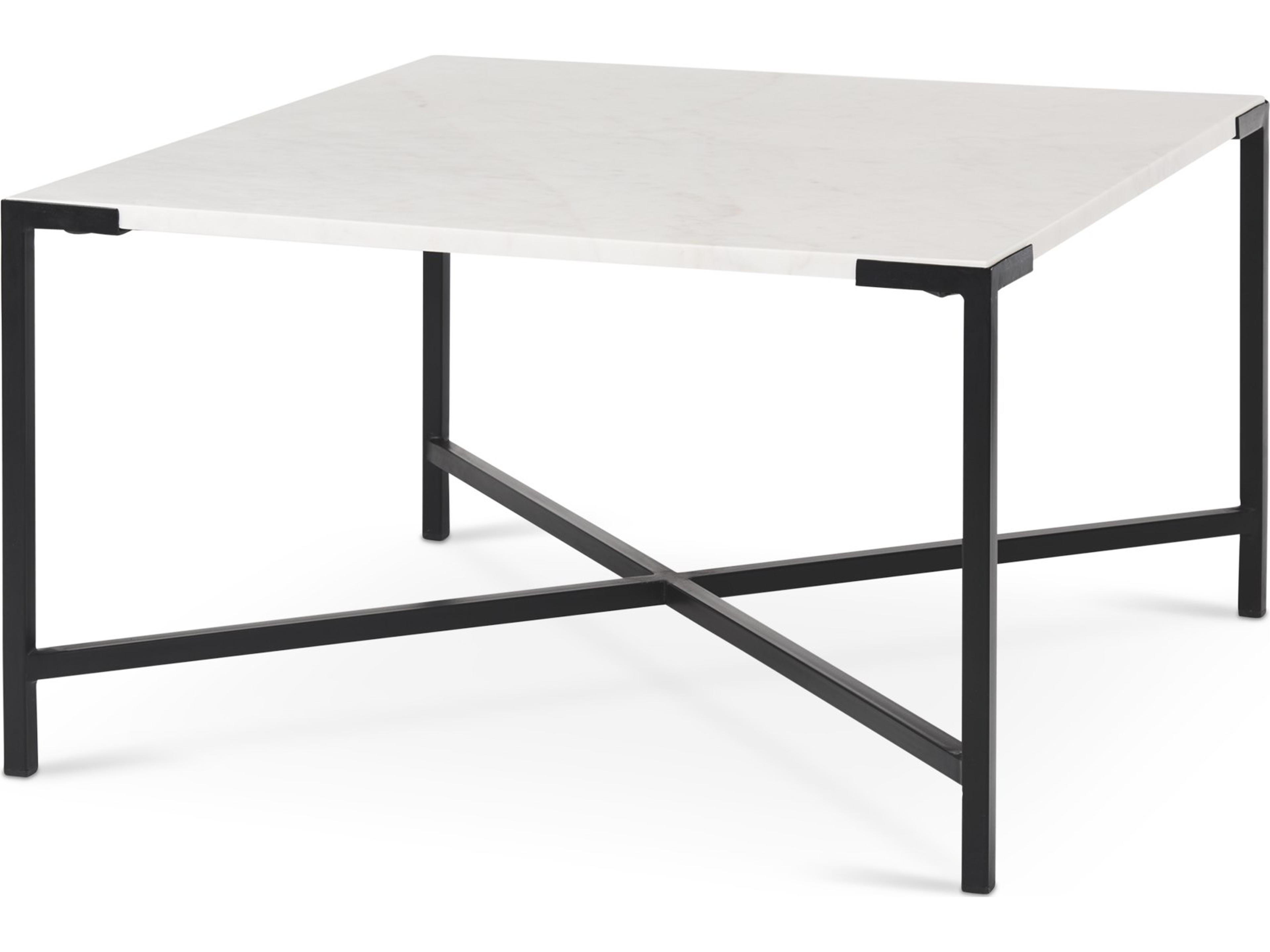 Lucas 30x30 White Marble Top Black Metal Base Coffee Table