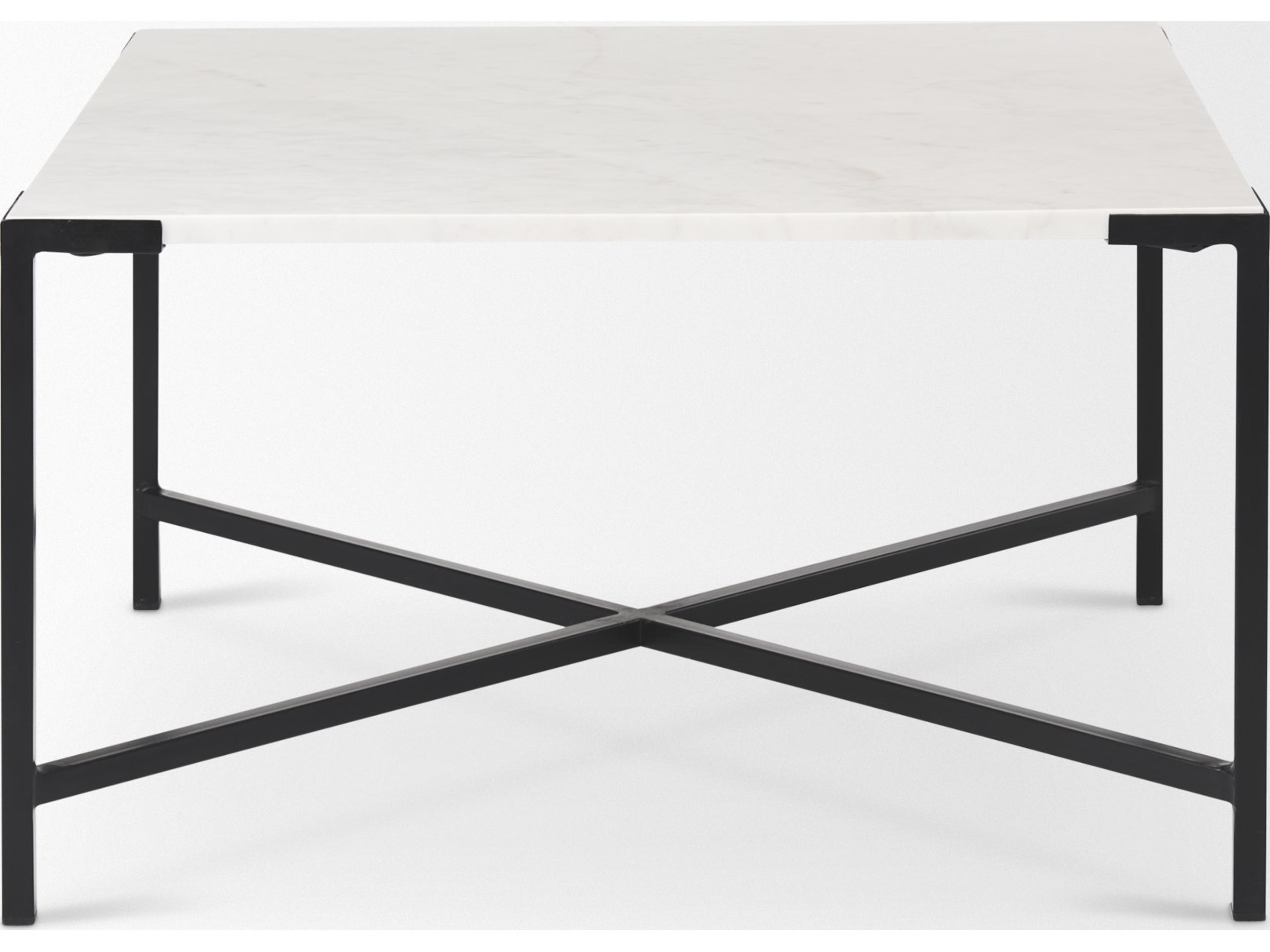 Mercana Lucas 30x30 White Marble Top Black Metal Base Coffee Table