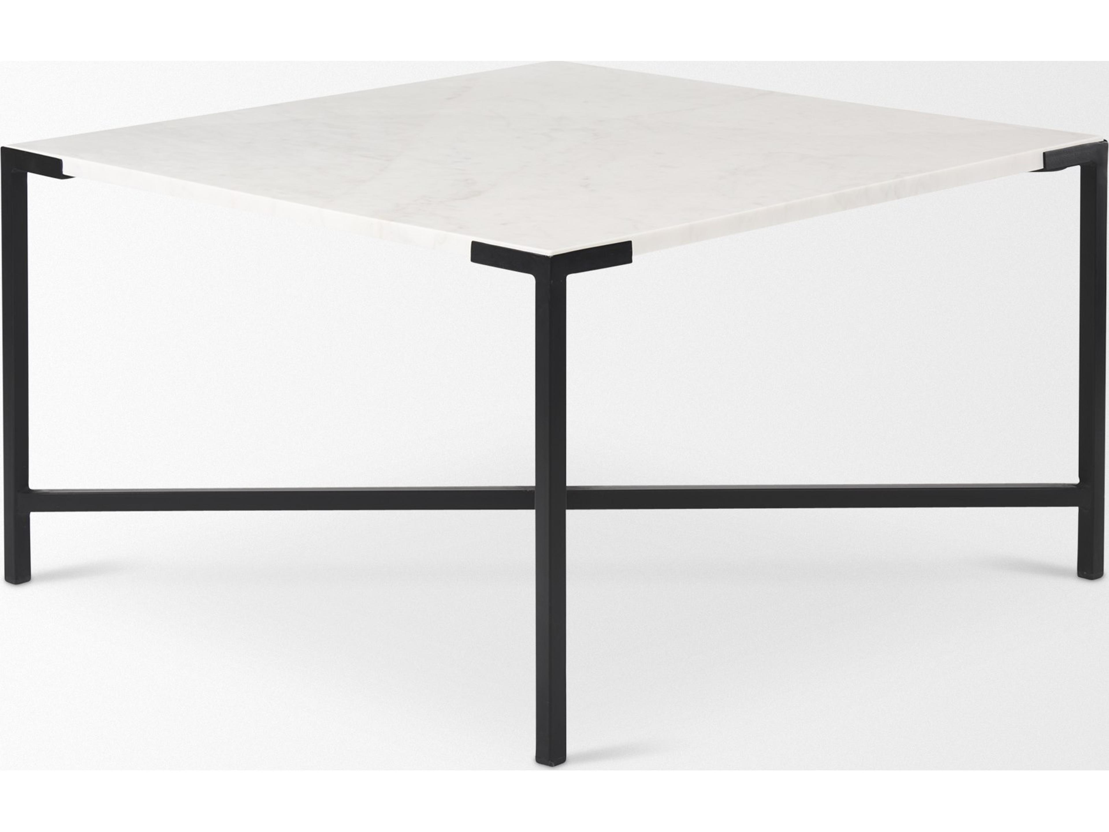 Mercana Lucas 30x30 White Marble Top Black Metal Base Coffee Table