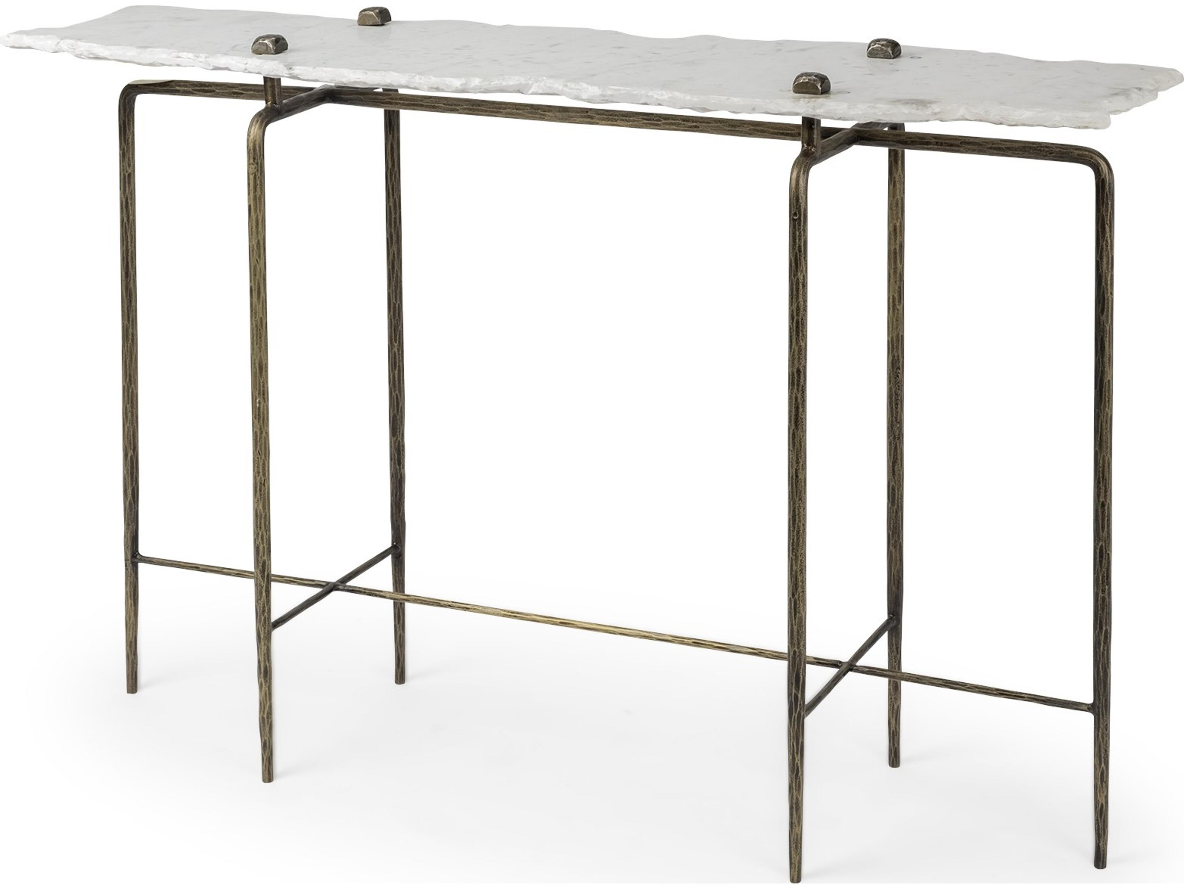 Pinera III 49L x 17W White Marble Top Gold-Toned Iron Base Console Table