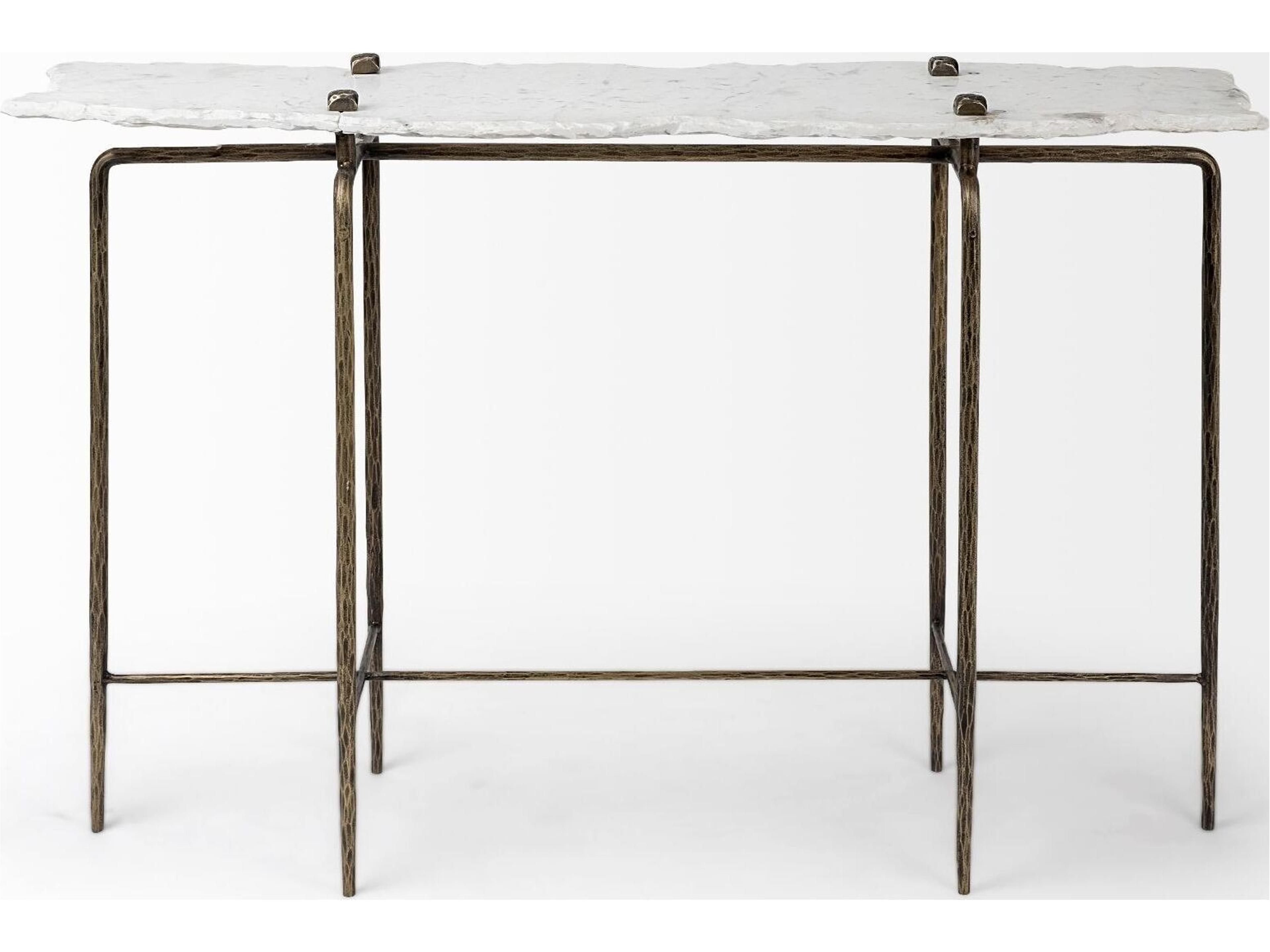 Mercana Pinera III 49L x 17W White Marble Top Gold-Toned Iron Base Console Table
