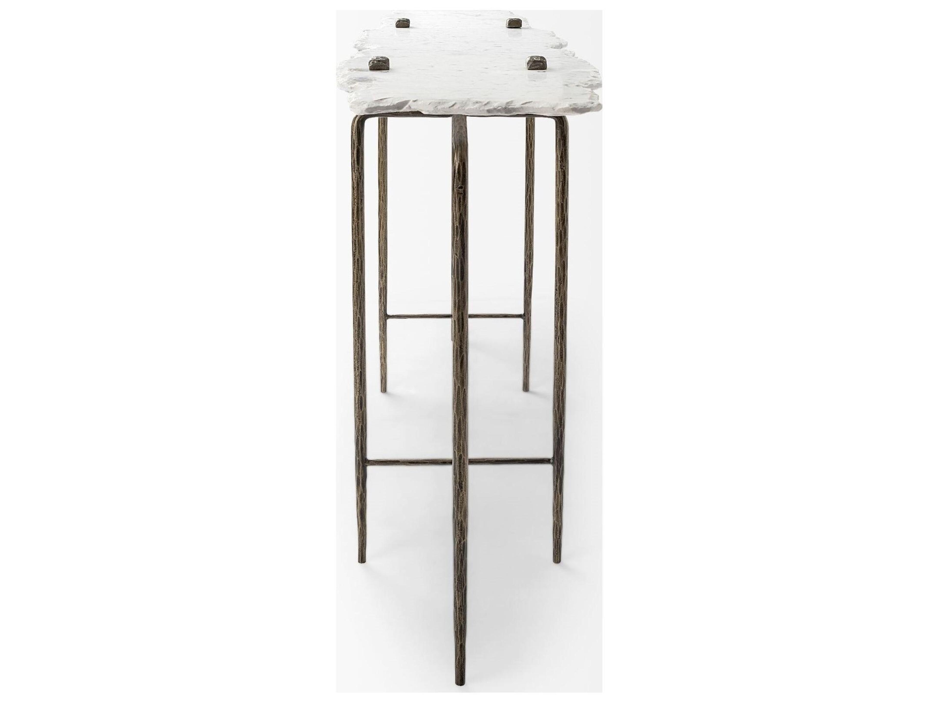 Mercana Pinera III 49L x 17W White Marble Top Gold-Toned Iron Base Console Table