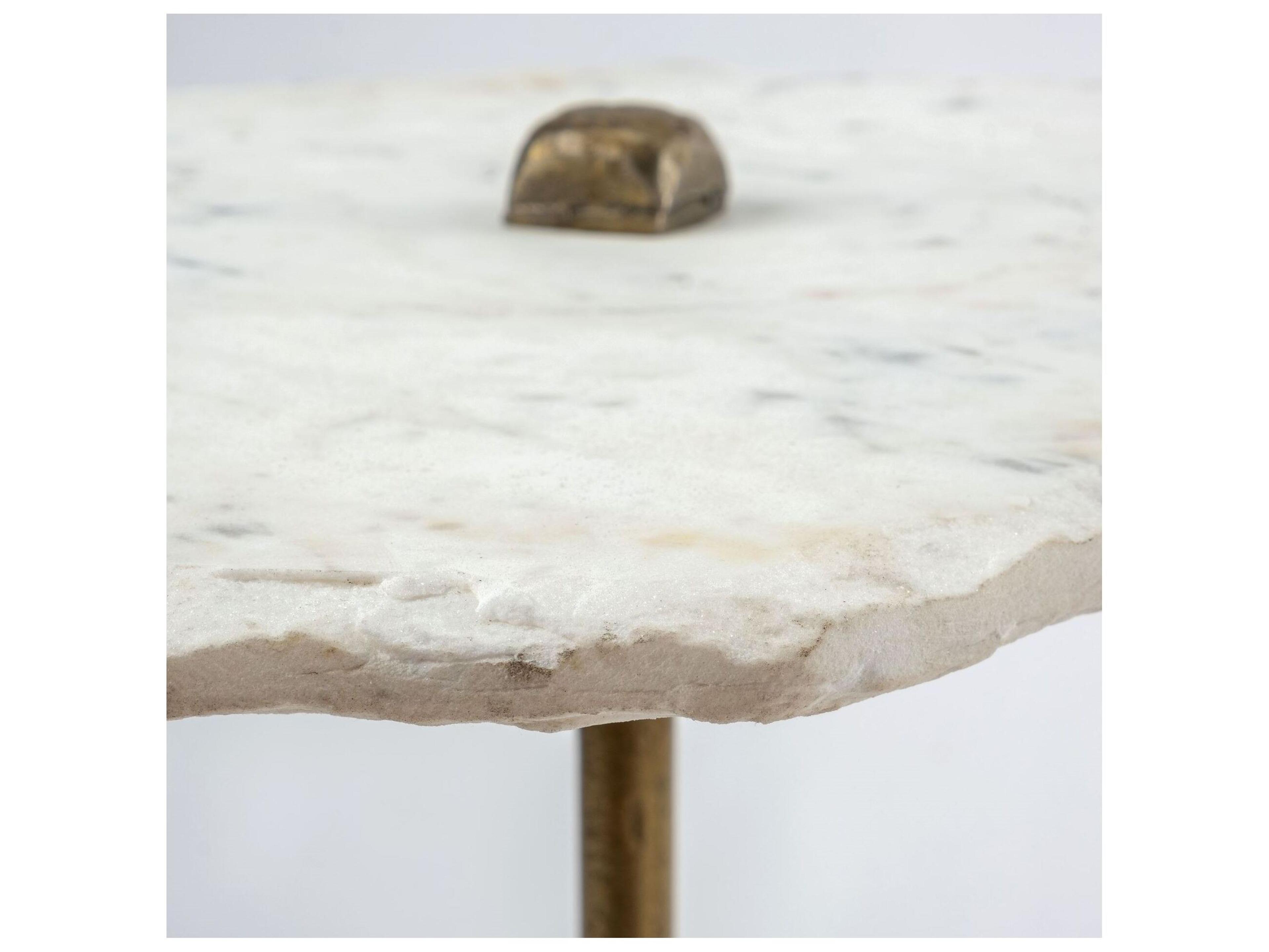 Mercana Pinera II 19L x 19W White Marble W/ Triangluar Gold Iron Base Accent Table