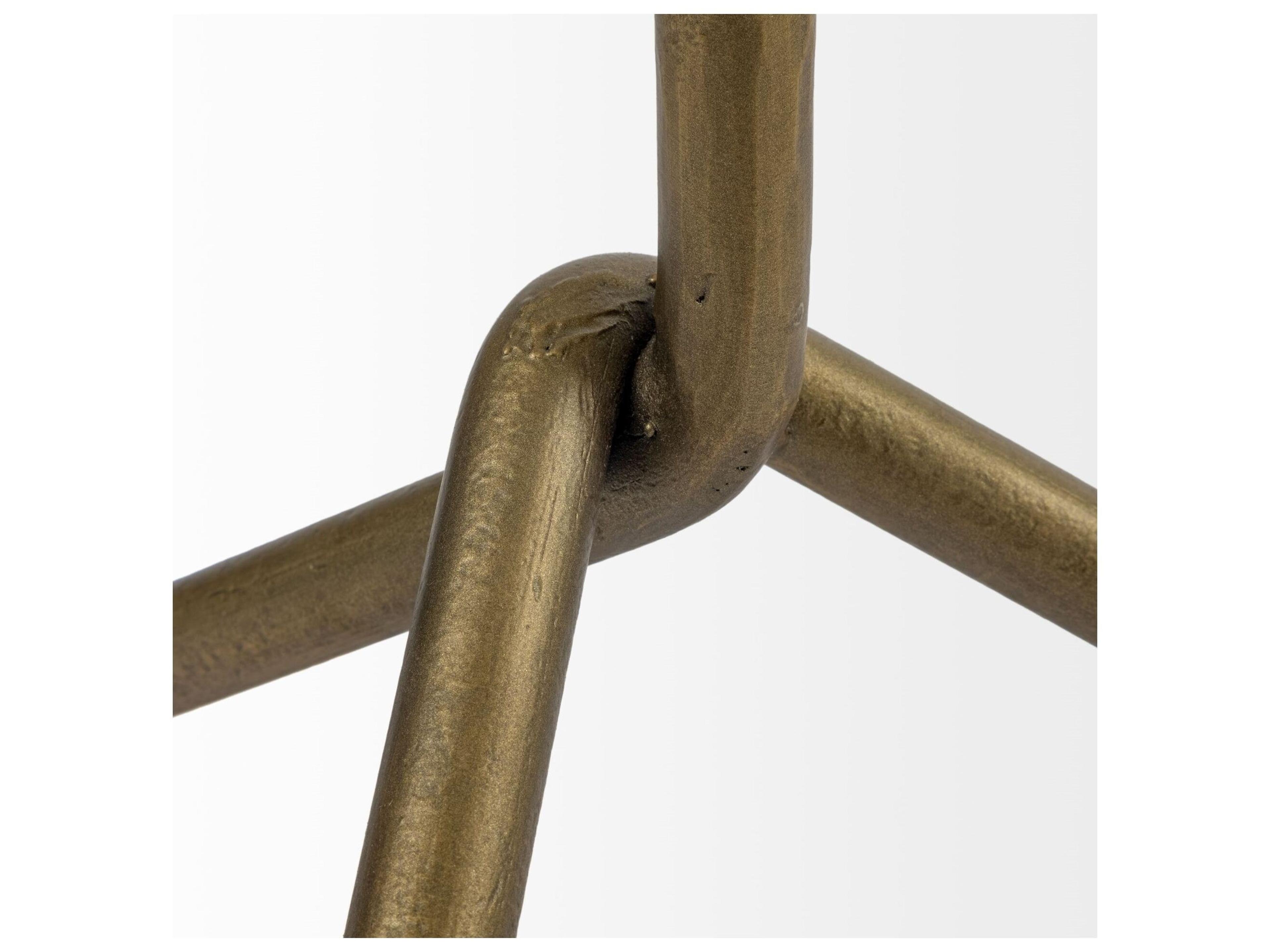 Mercana Pinera II 19L x 19W White Marble W/ Triangluar Gold Iron Base Accent Table