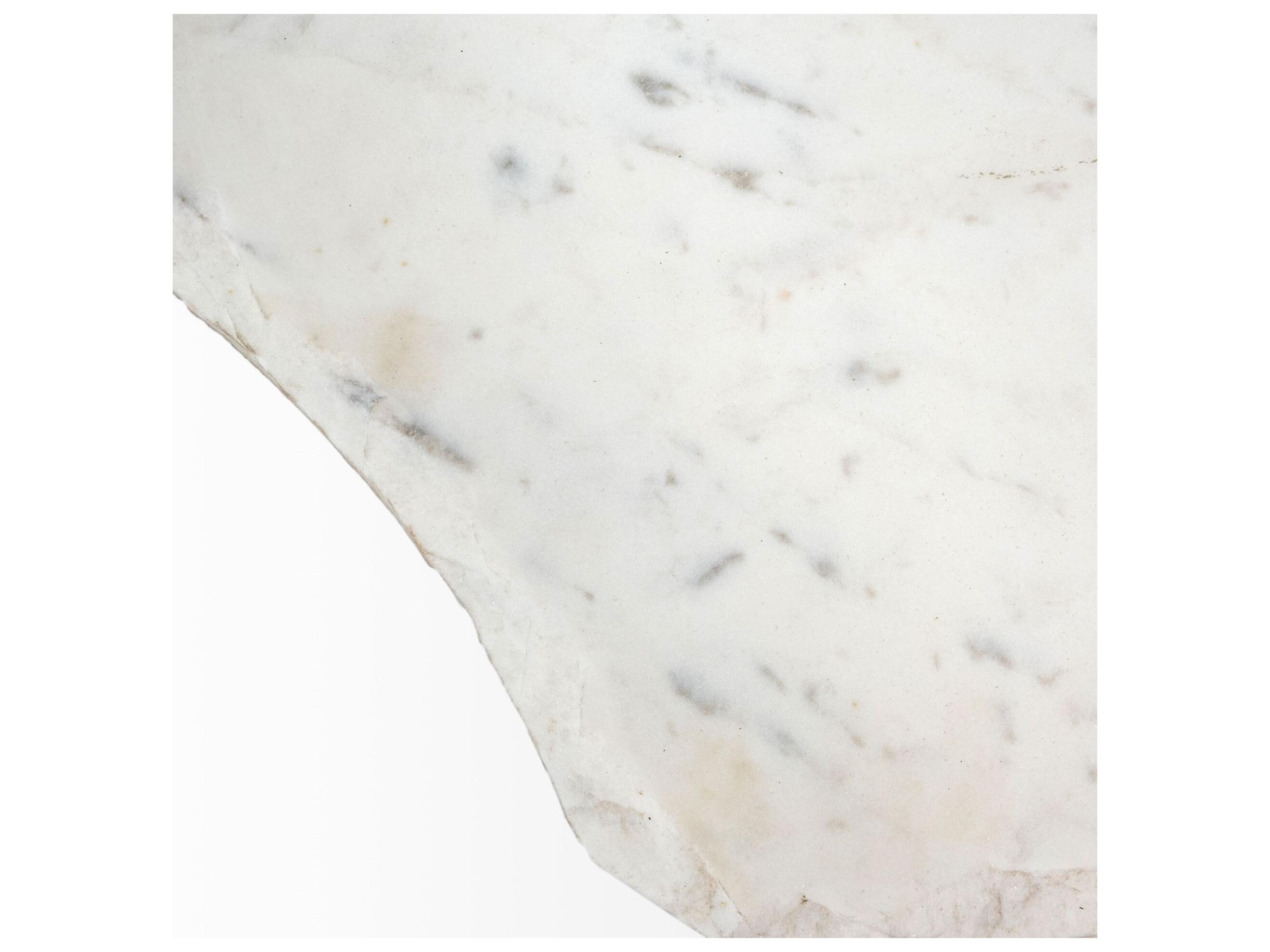 Mercana Pinera II 19L x 19W White Marble W/ Triangluar Gold Iron Base Accent Table