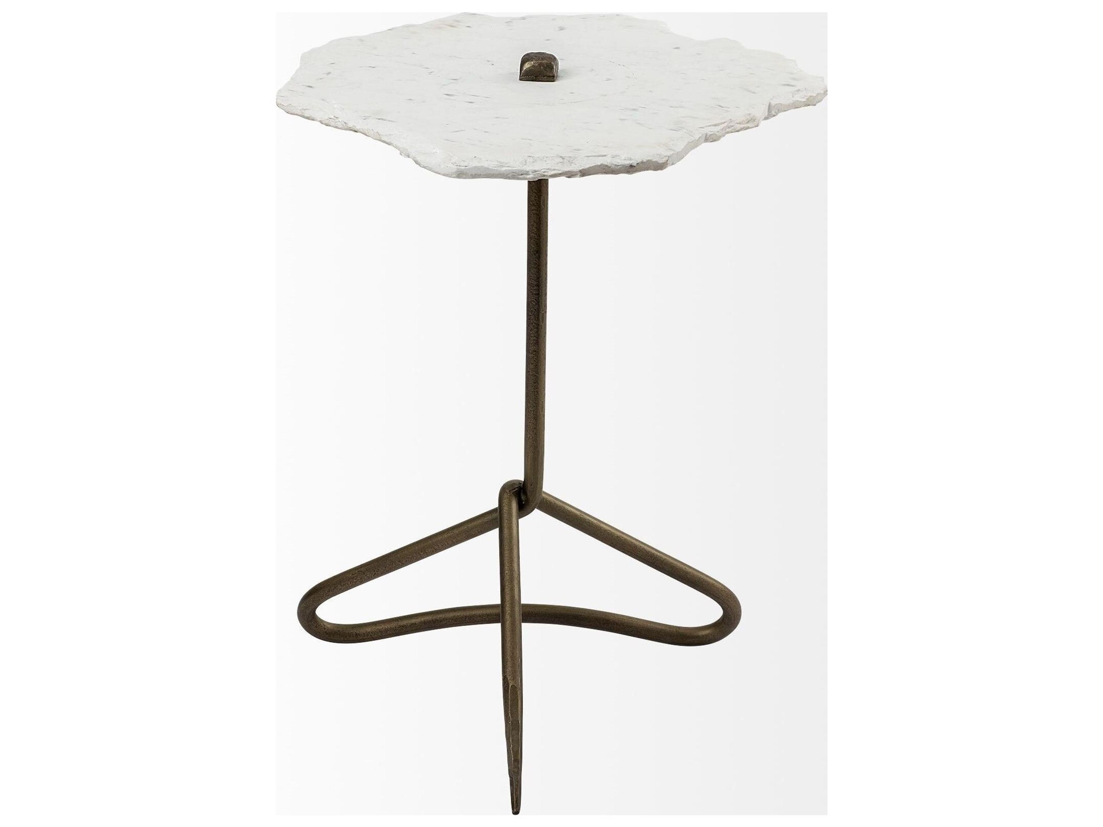 Mercana Pinera II 19L x 19W White Marble W/ Triangluar Gold Iron Base Accent Table