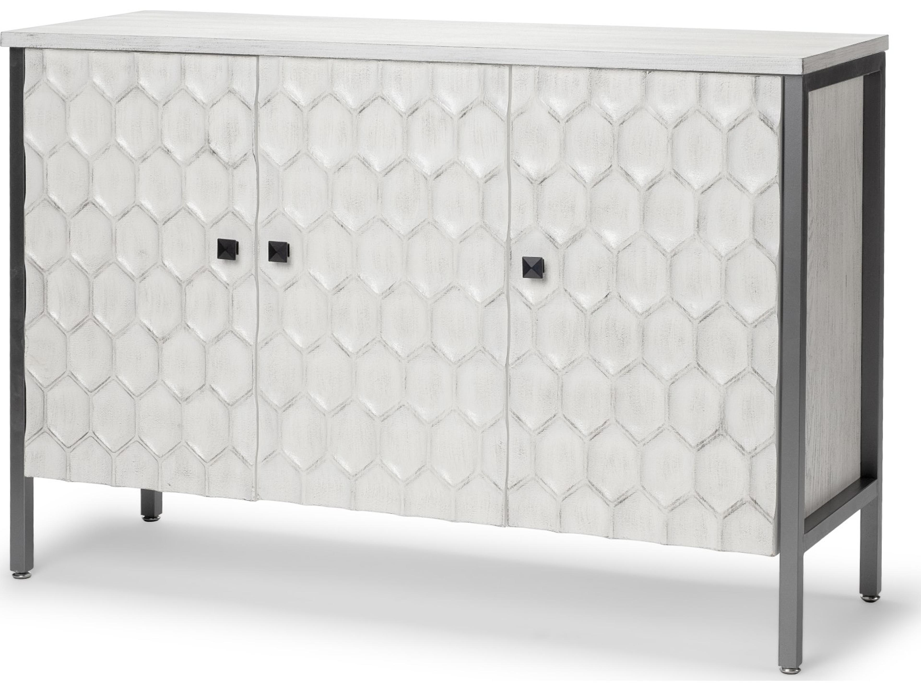 Savannah White Fir Veneer & Gray Metal 3-Door Accent Cabinet