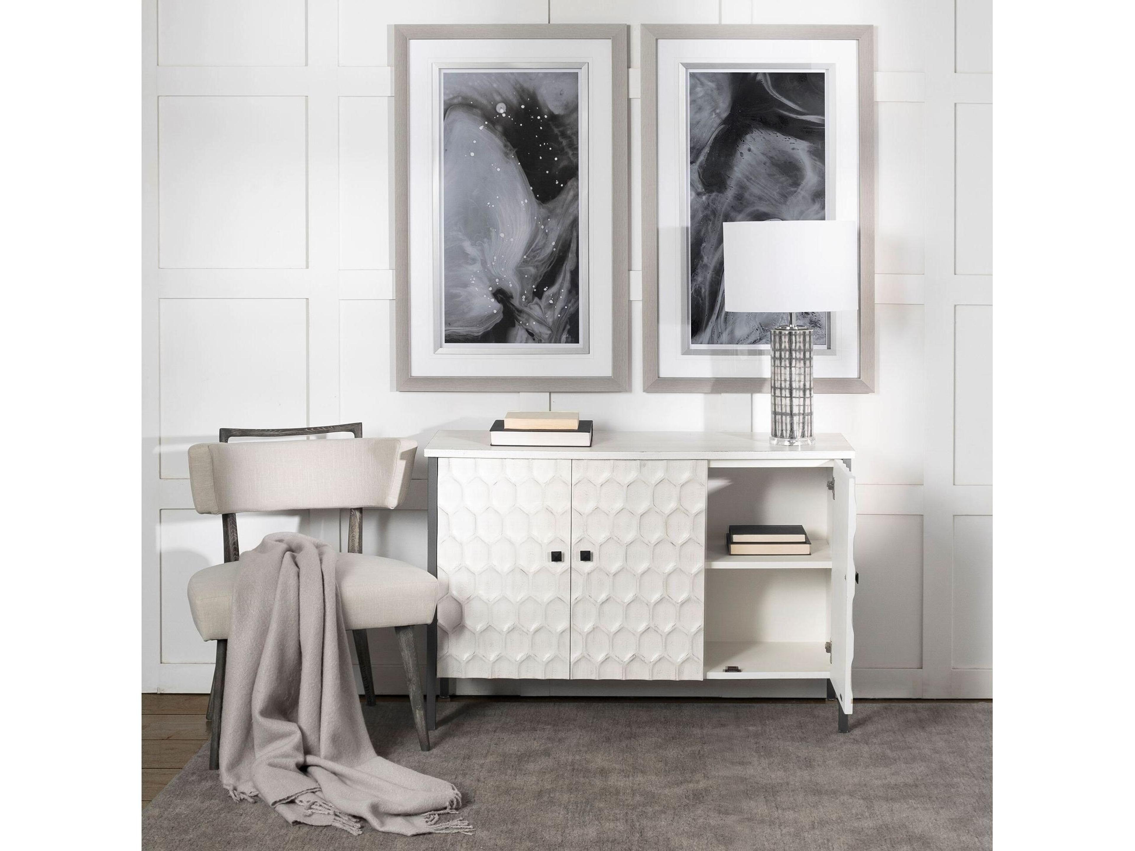 Mercana Savannah White Fir Veneer & Gray Metal 3-Door Accent Cabinet