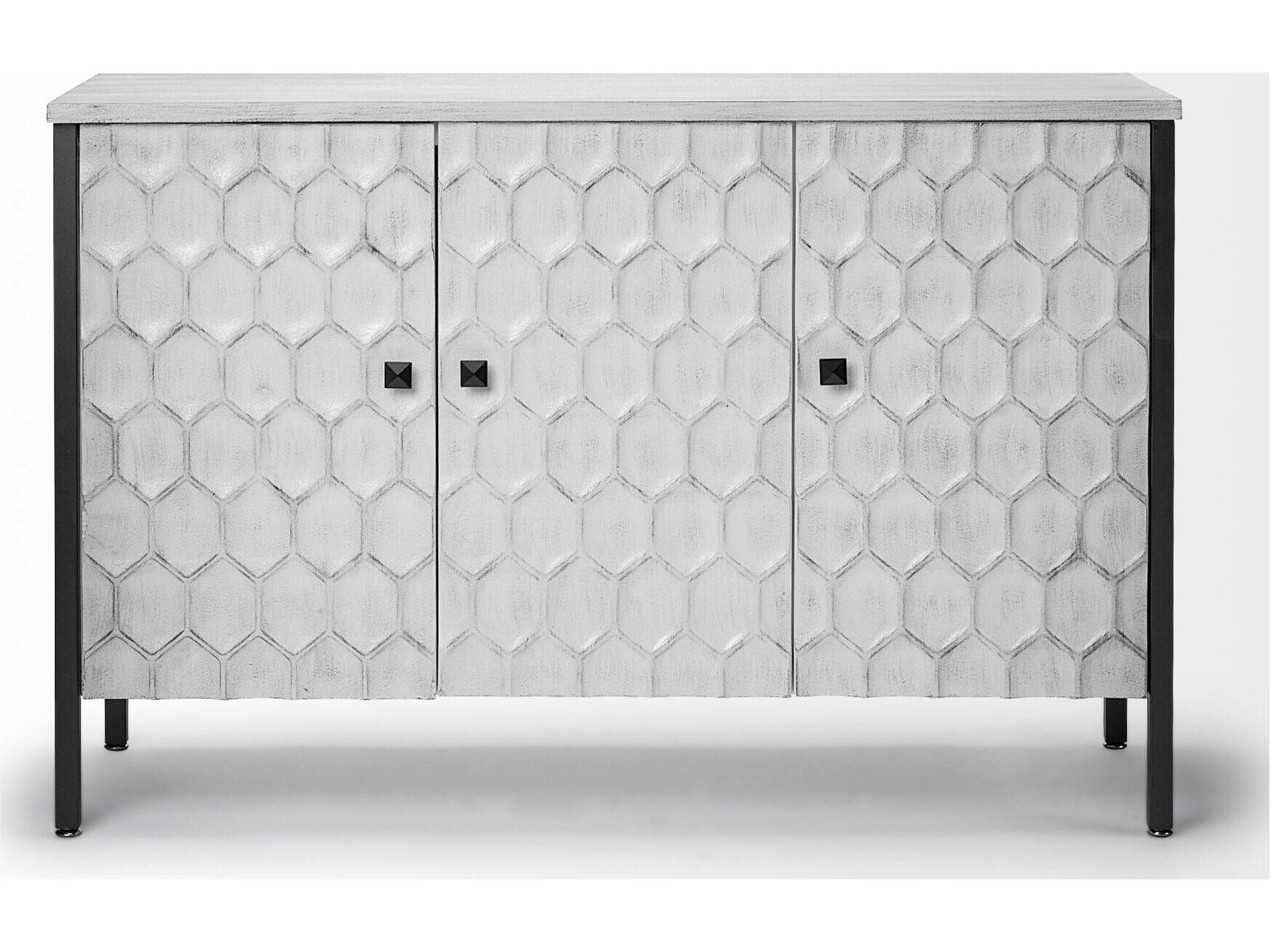 Mercana Savannah White Fir Veneer & Gray Metal 3-Door Accent Cabinet