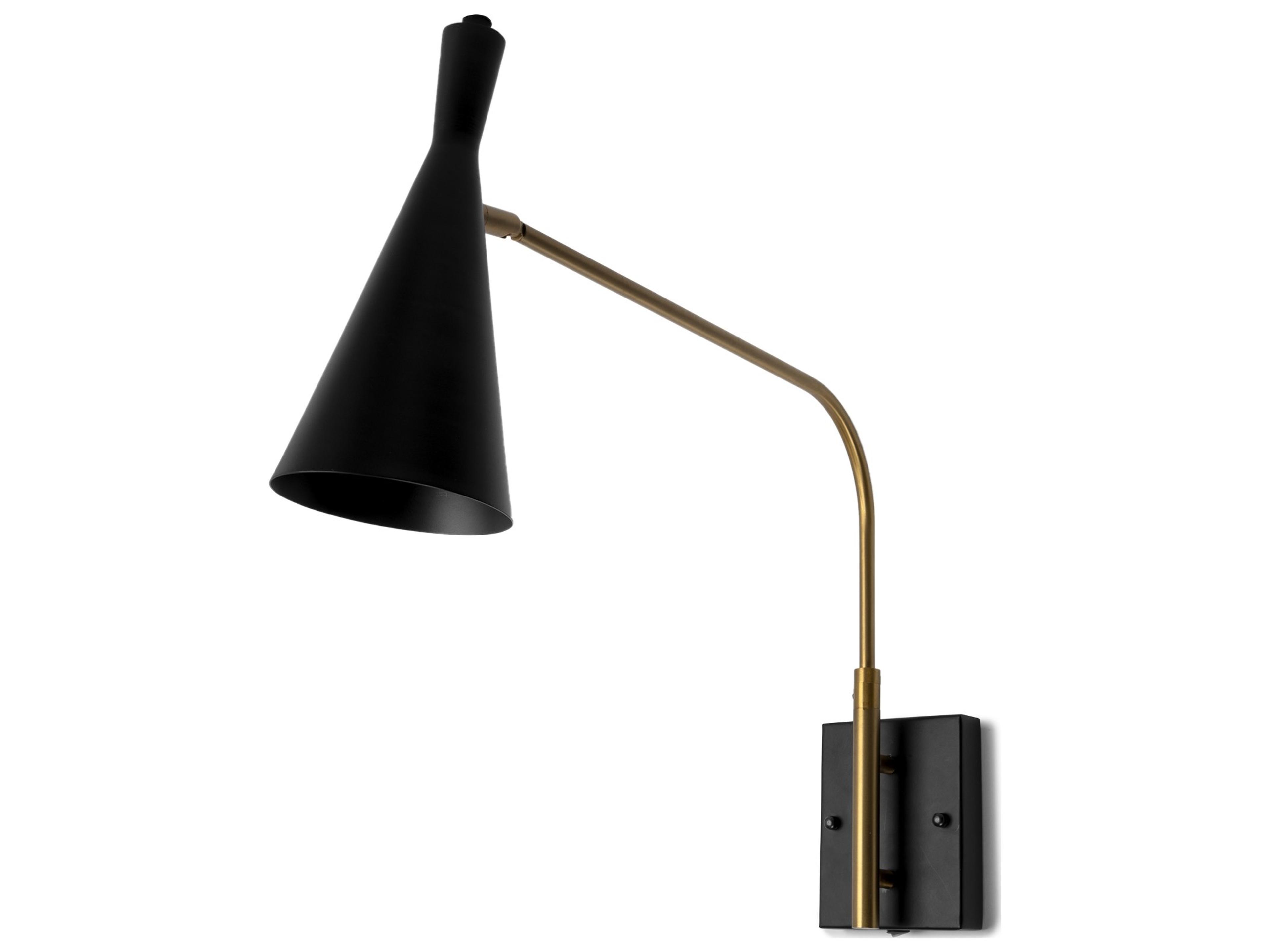 Mercana Tremont I 23"L x 5.25"W x 17.5"H Black/Gold Metal Conical Shade Wall Sconce