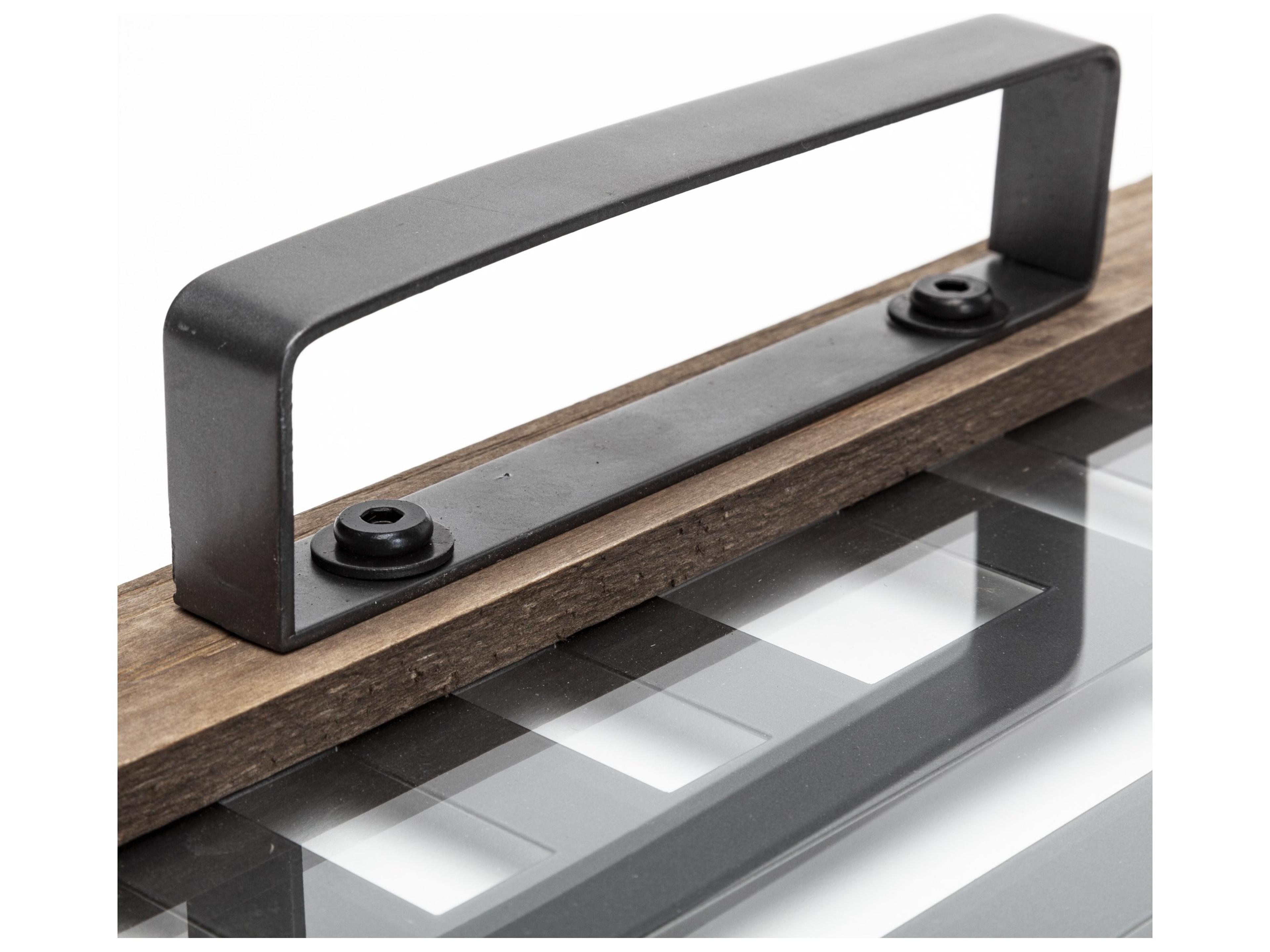 Mercana Fantuz 32L x 16W Gray Metal, Wood and Glass Serving Tray