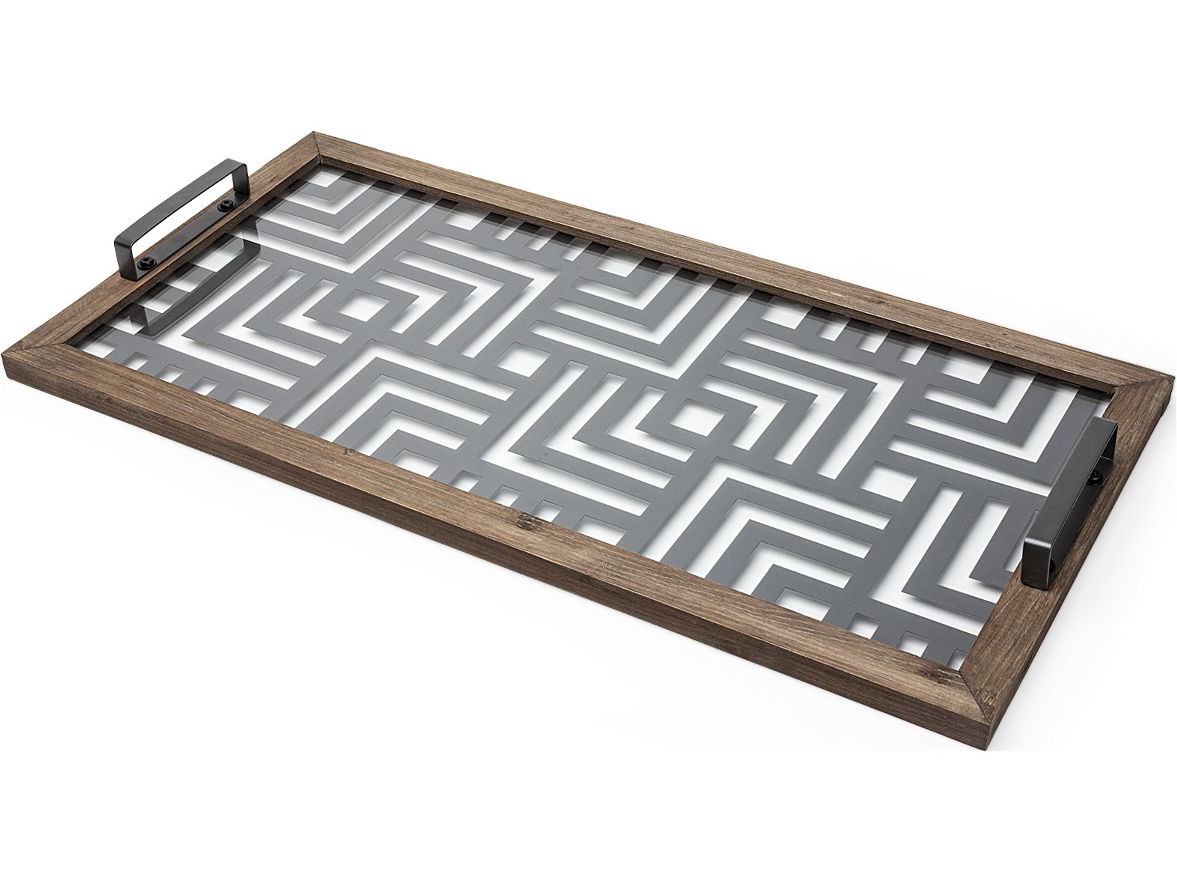 Mercana Fantuz 32L x 16W Gray Metal, Wood and Glass Serving Tray