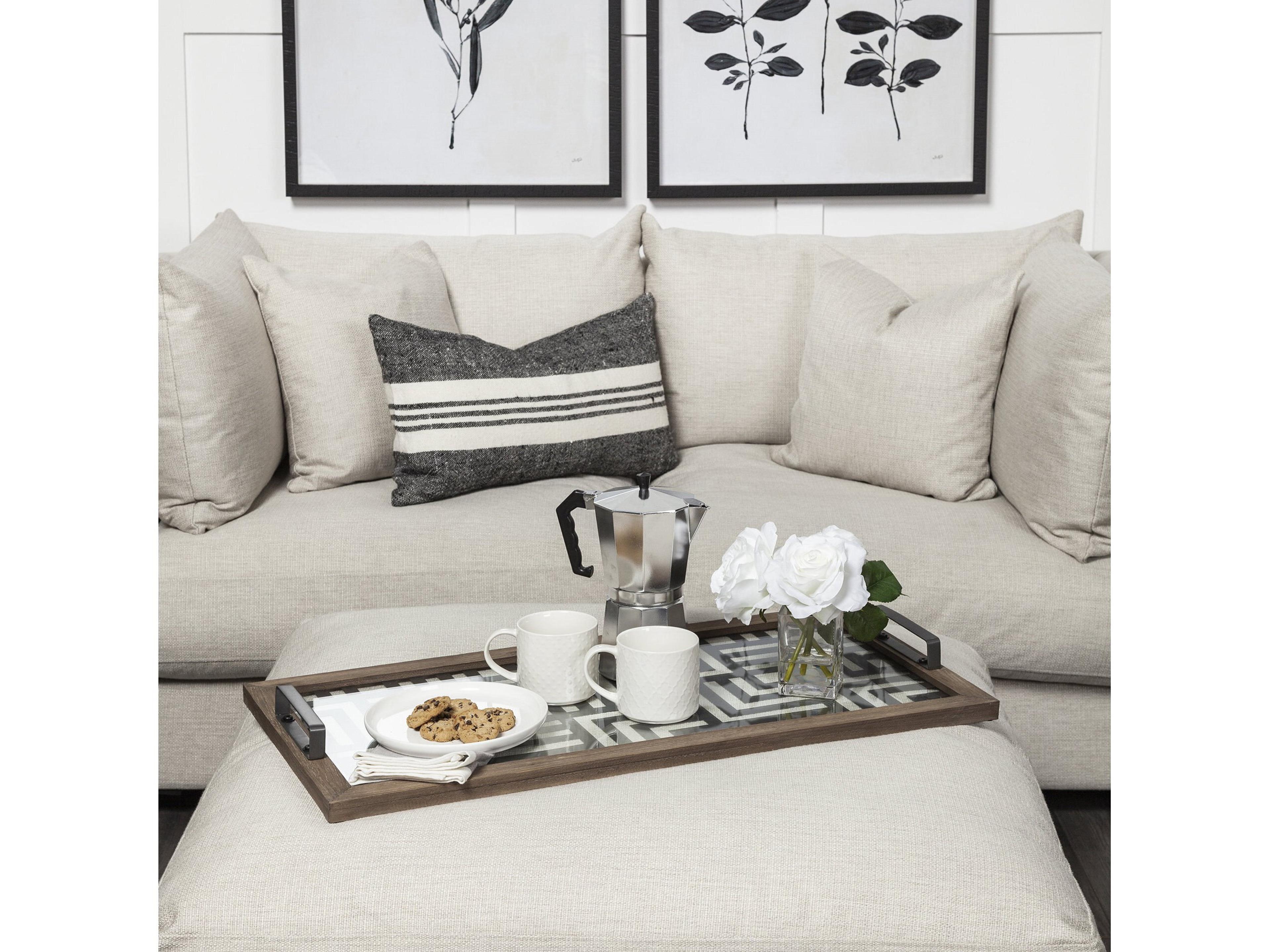 Mercana Fantuz 32L x 16W Gray Metal, Wood and Glass Serving Tray