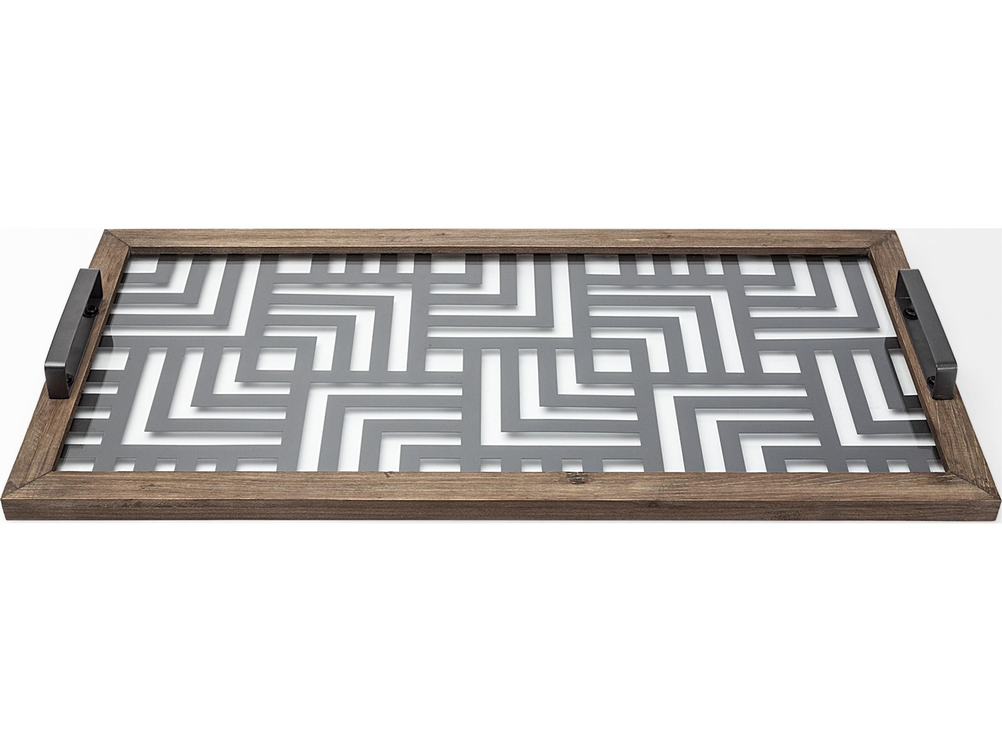 Mercana Fantuz 32L x 16W Gray Metal, Wood and Glass Serving Tray