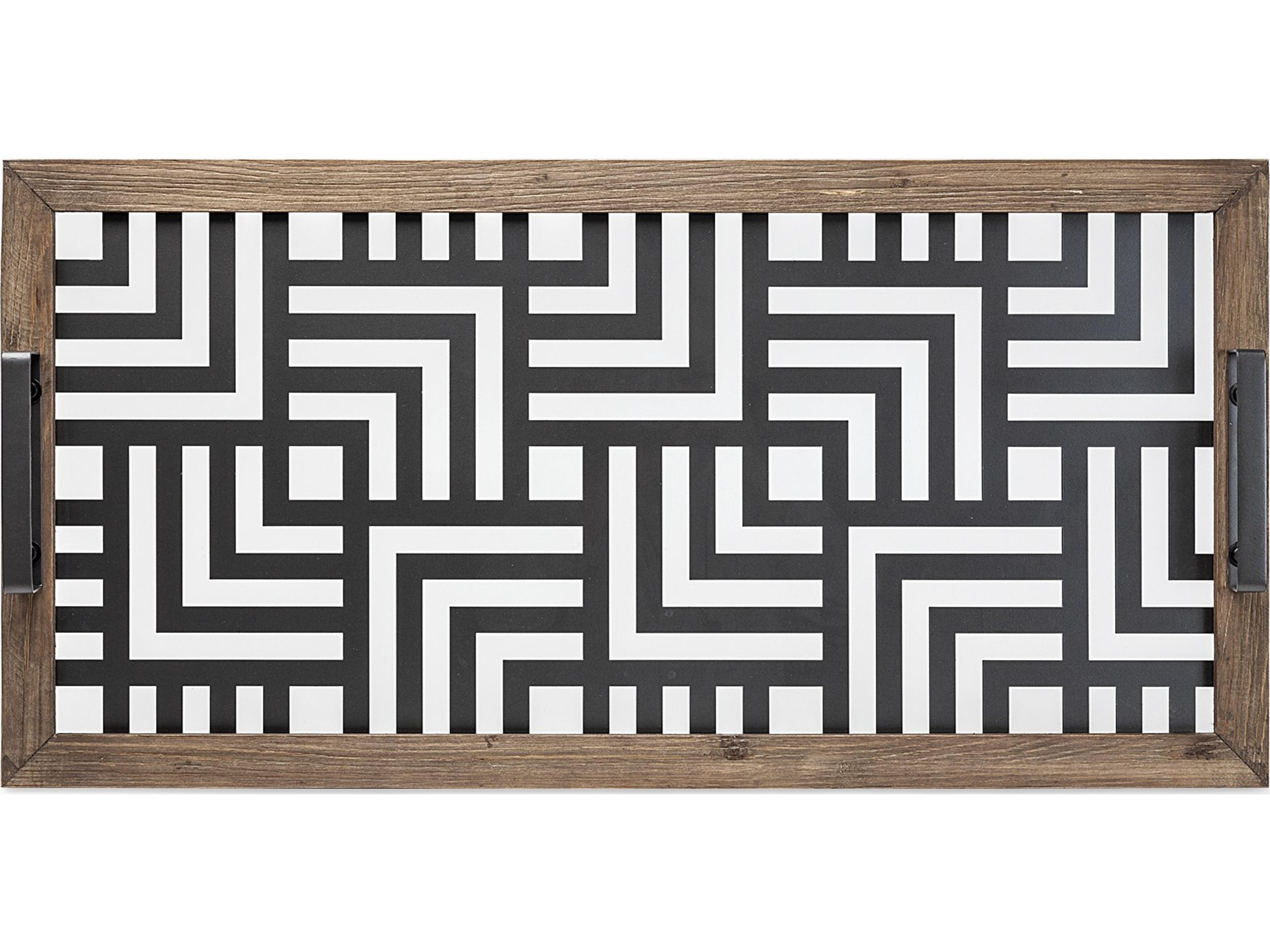 Mercana Fantuz 32L x 16W Gray Metal, Wood and Glass Serving Tray