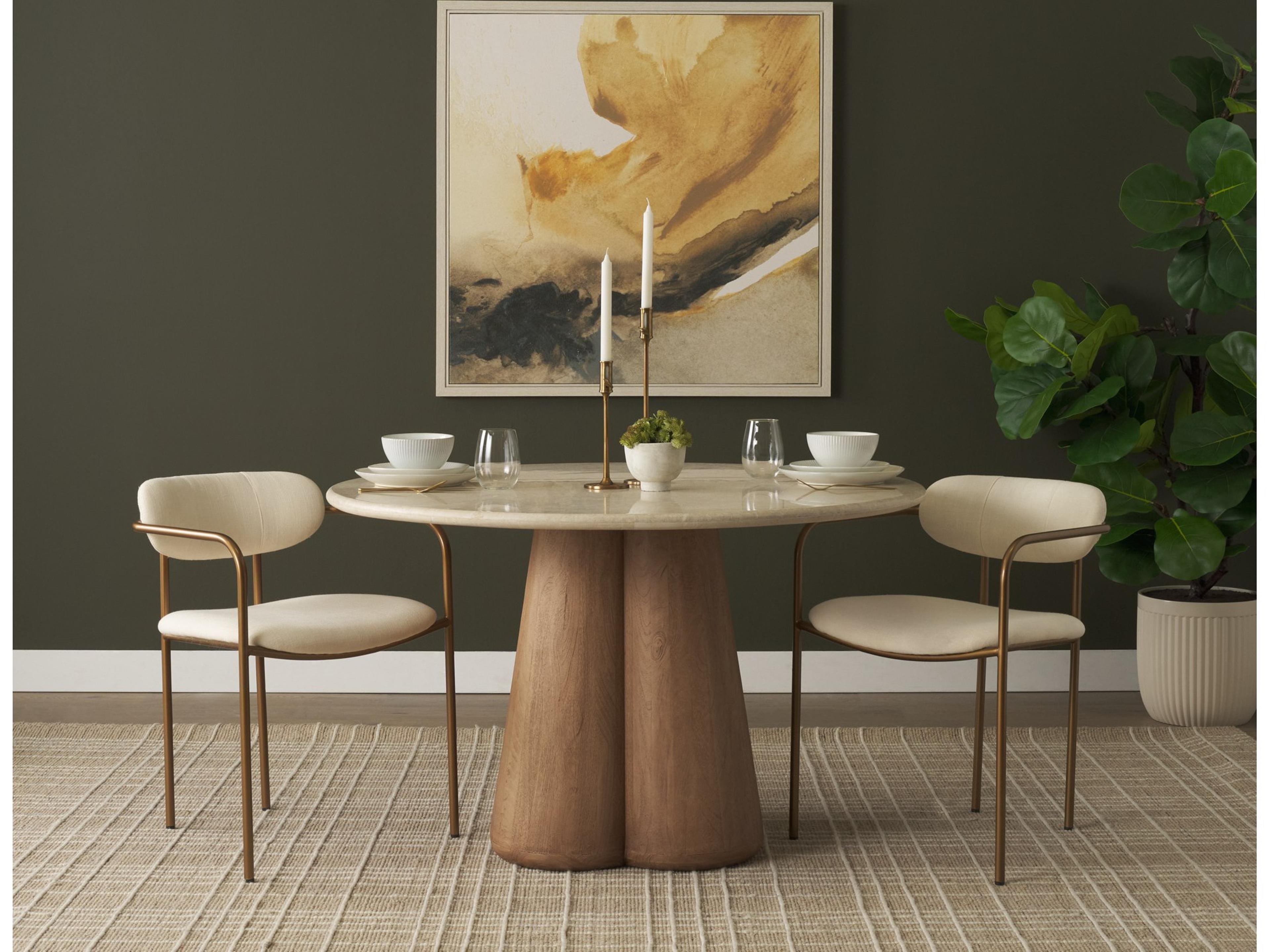 Mercana Parker I Cream Fabric Seat Gold Metal Frame Dining Chair