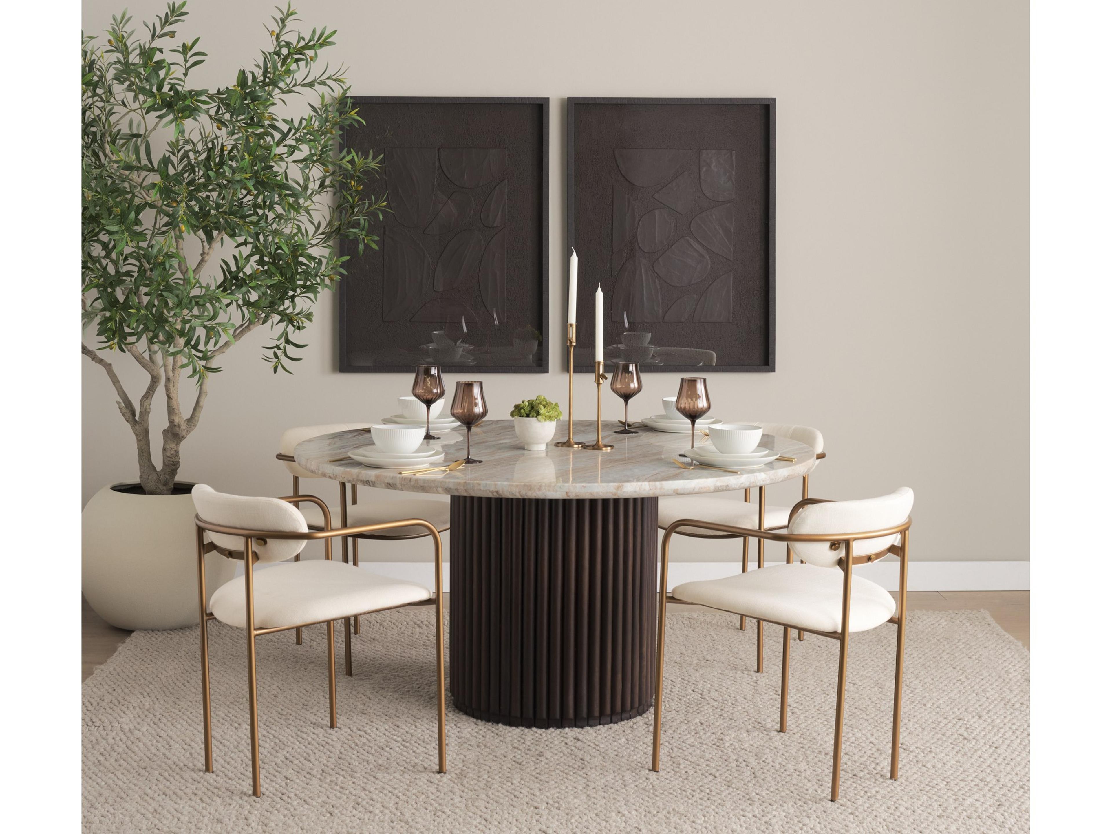 Mercana Parker I Cream Fabric Seat Gold Metal Frame Dining Chair