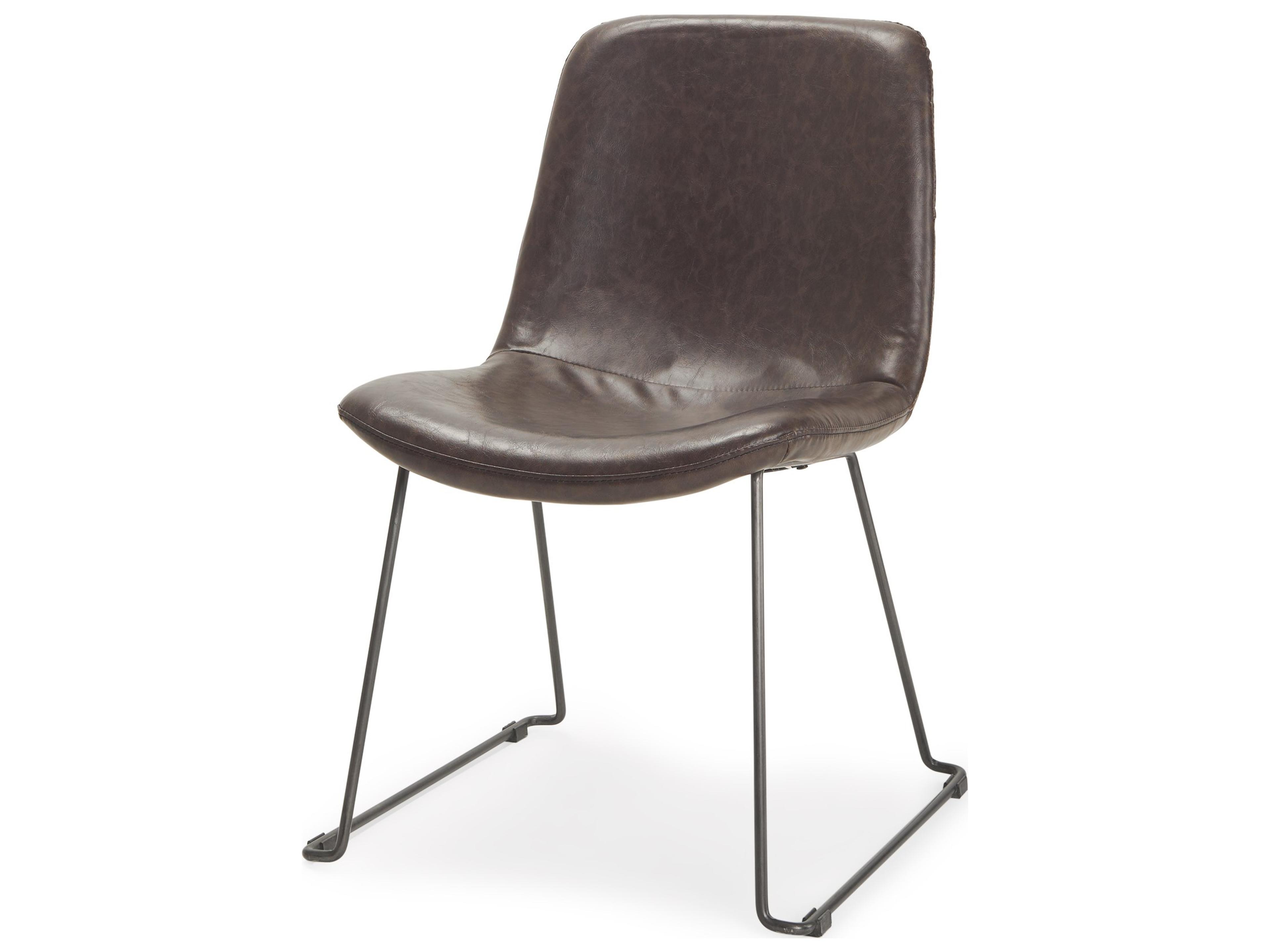 Sawyer I Dark Brown Faux-Leather Seat Black Iron Frame Dining Chair