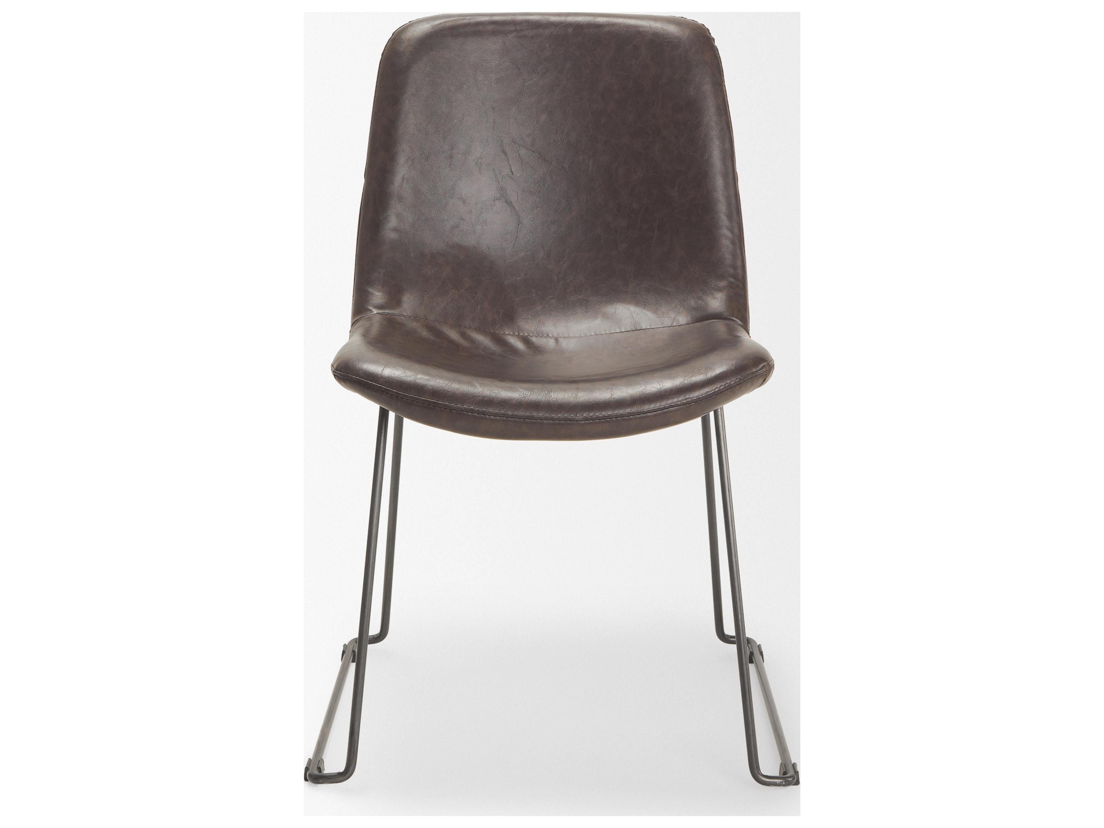 Mercana Sawyer I Dark Brown Faux-Leather Seat Black Iron Frame Dining Chair