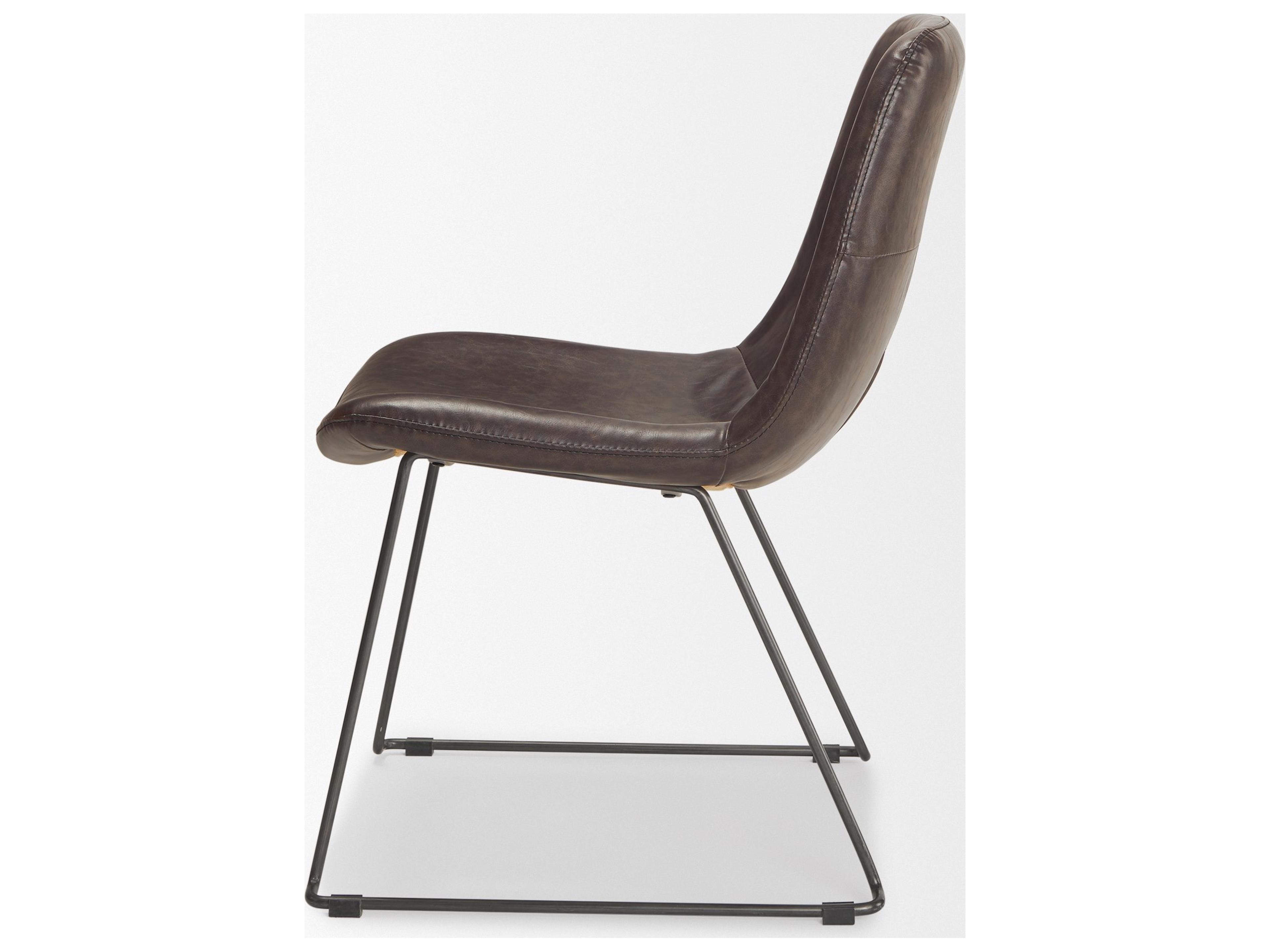 Mercana Sawyer I Dark Brown Faux-Leather Seat Black Iron Frame Dining Chair