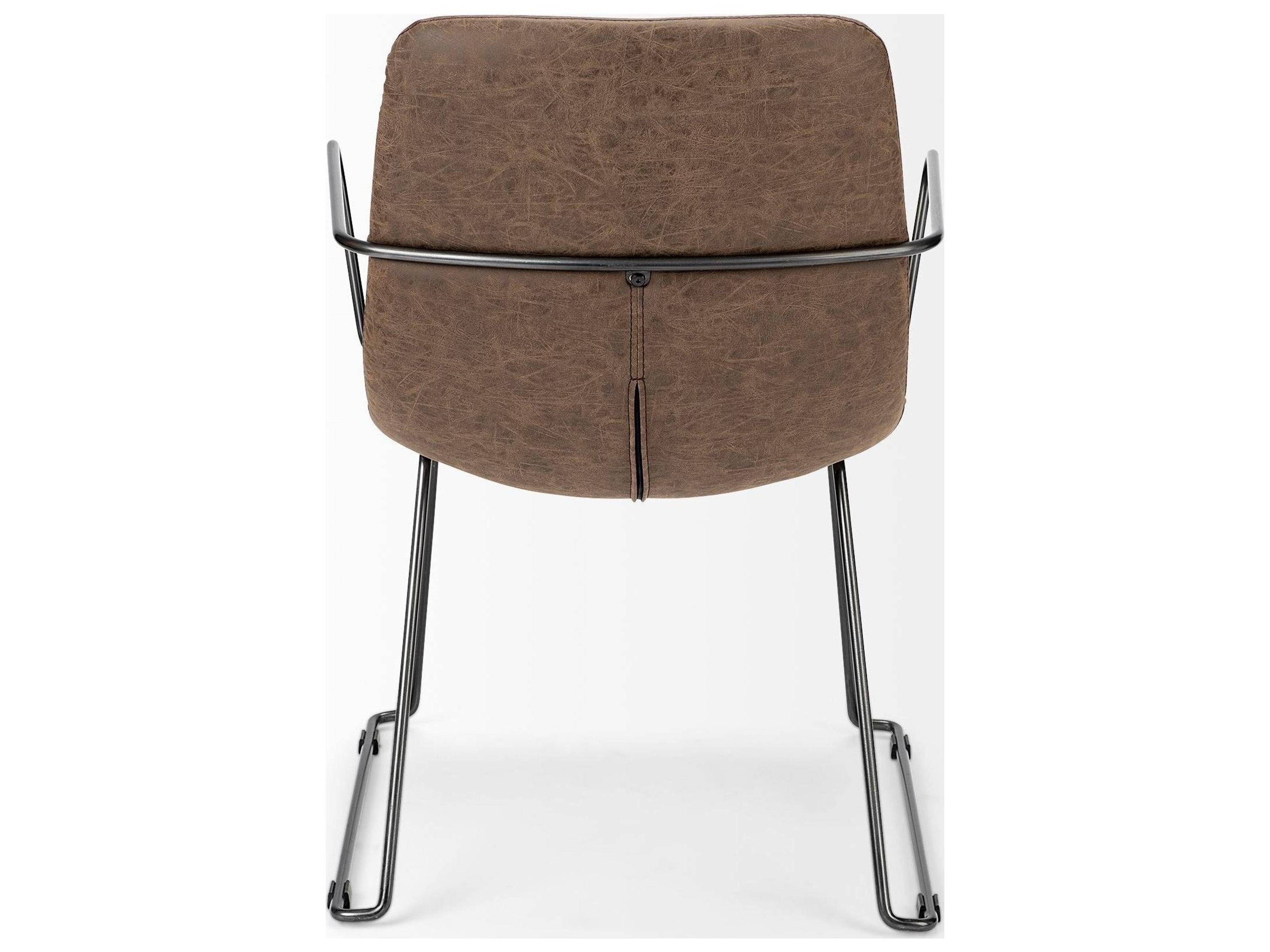 Mercana Sawyer II Brown Faux-Leather Seat Black Iron Frame Dining Chair