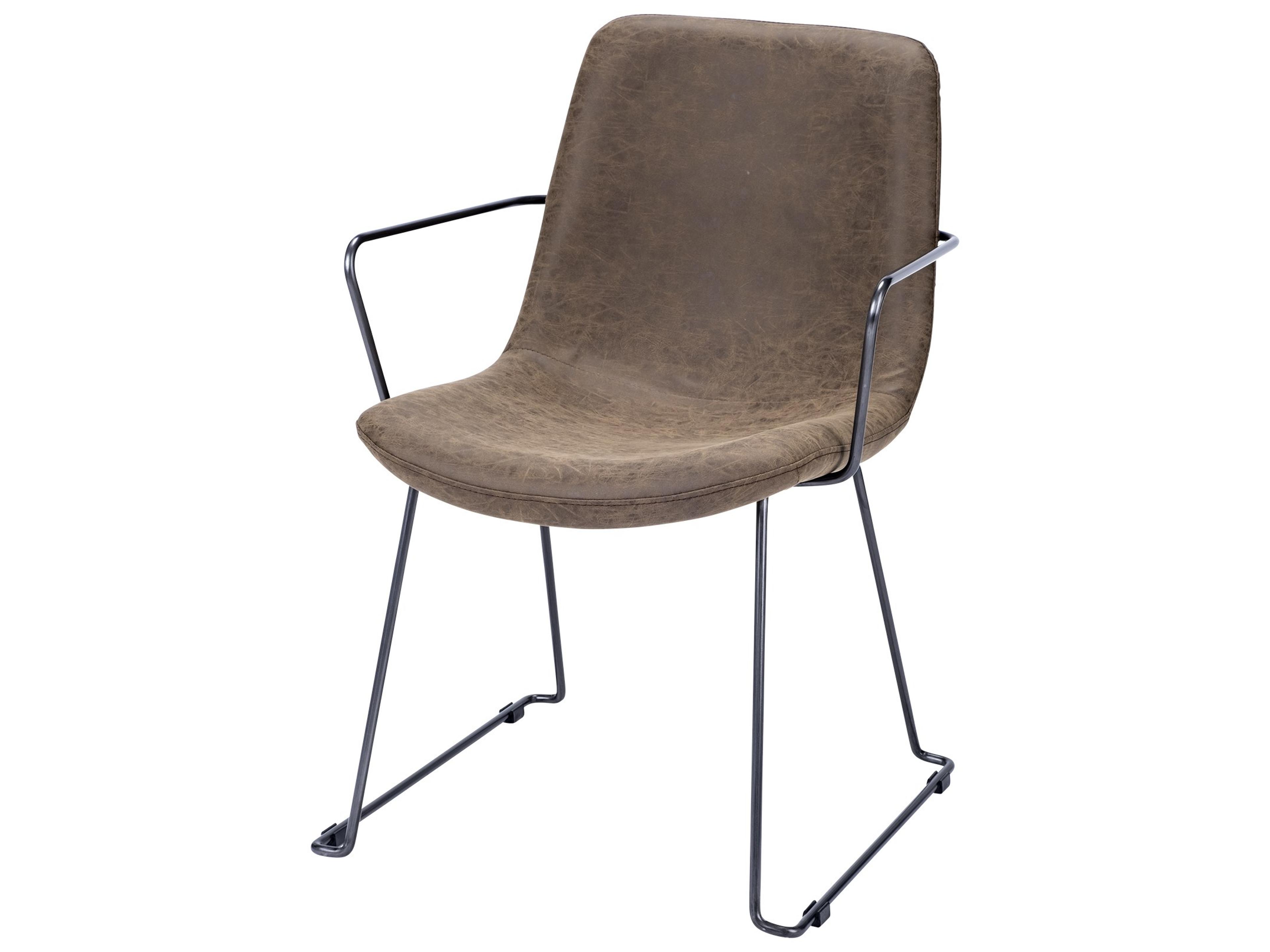 Sawyer II Brown Faux-Leather Seat Black Iron Frame Dining Chair