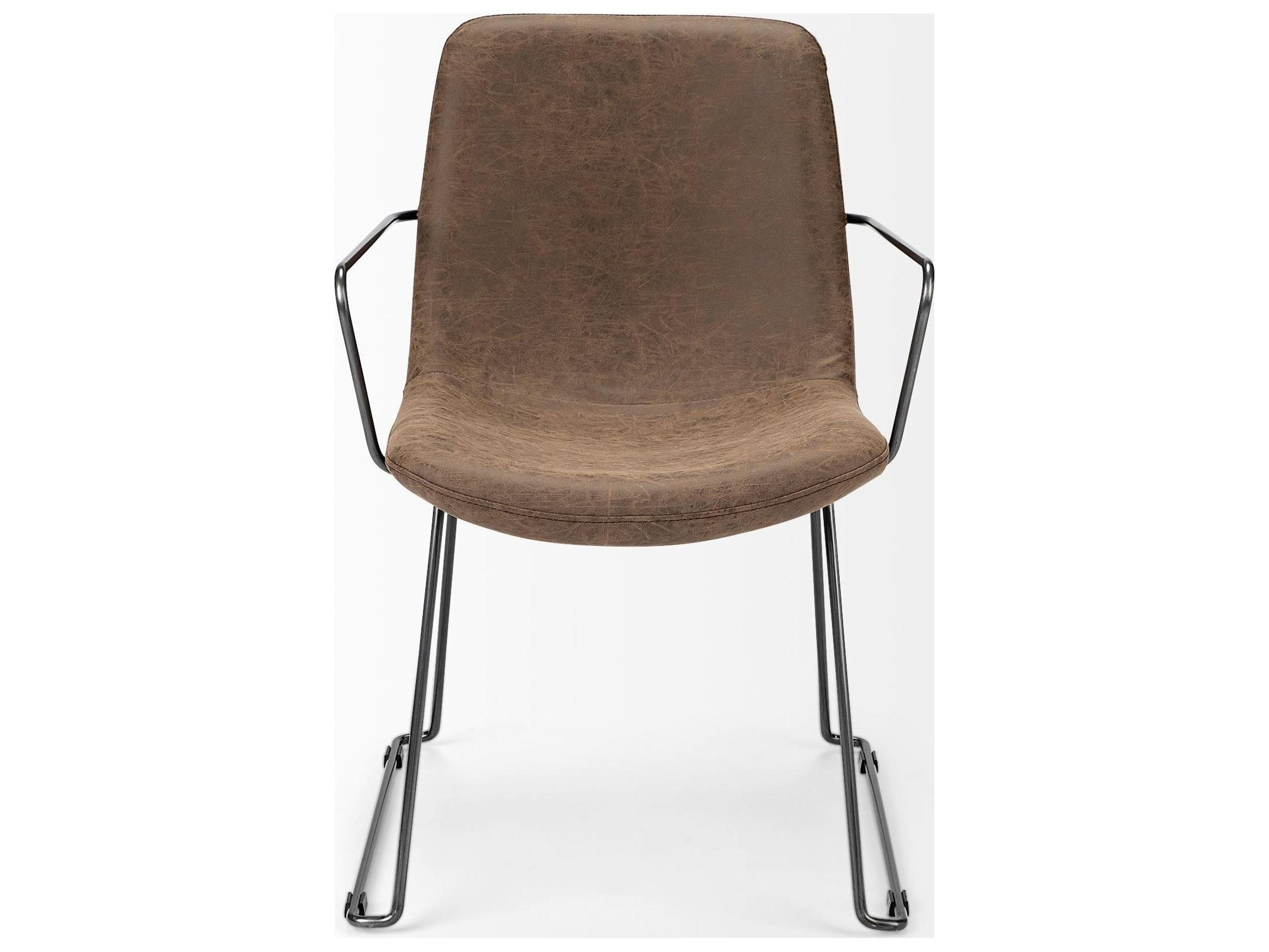 Mercana Sawyer II Brown Faux-Leather Seat Black Iron Frame Dining Chair