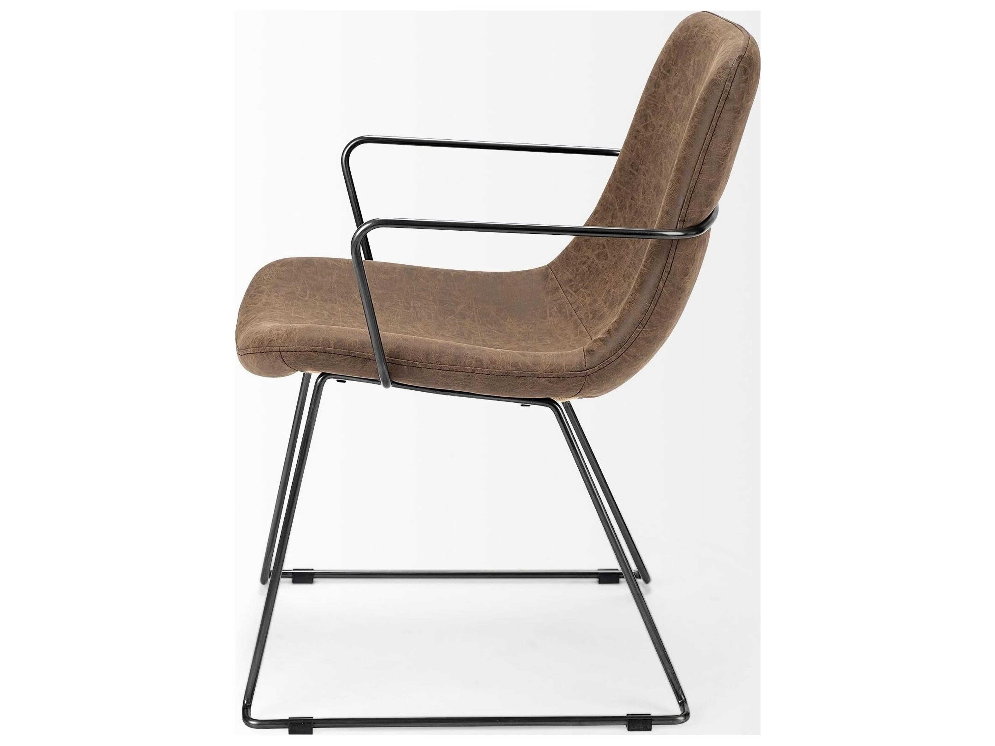 Mercana Sawyer II Brown Faux-Leather Seat Black Iron Frame Dining Chair