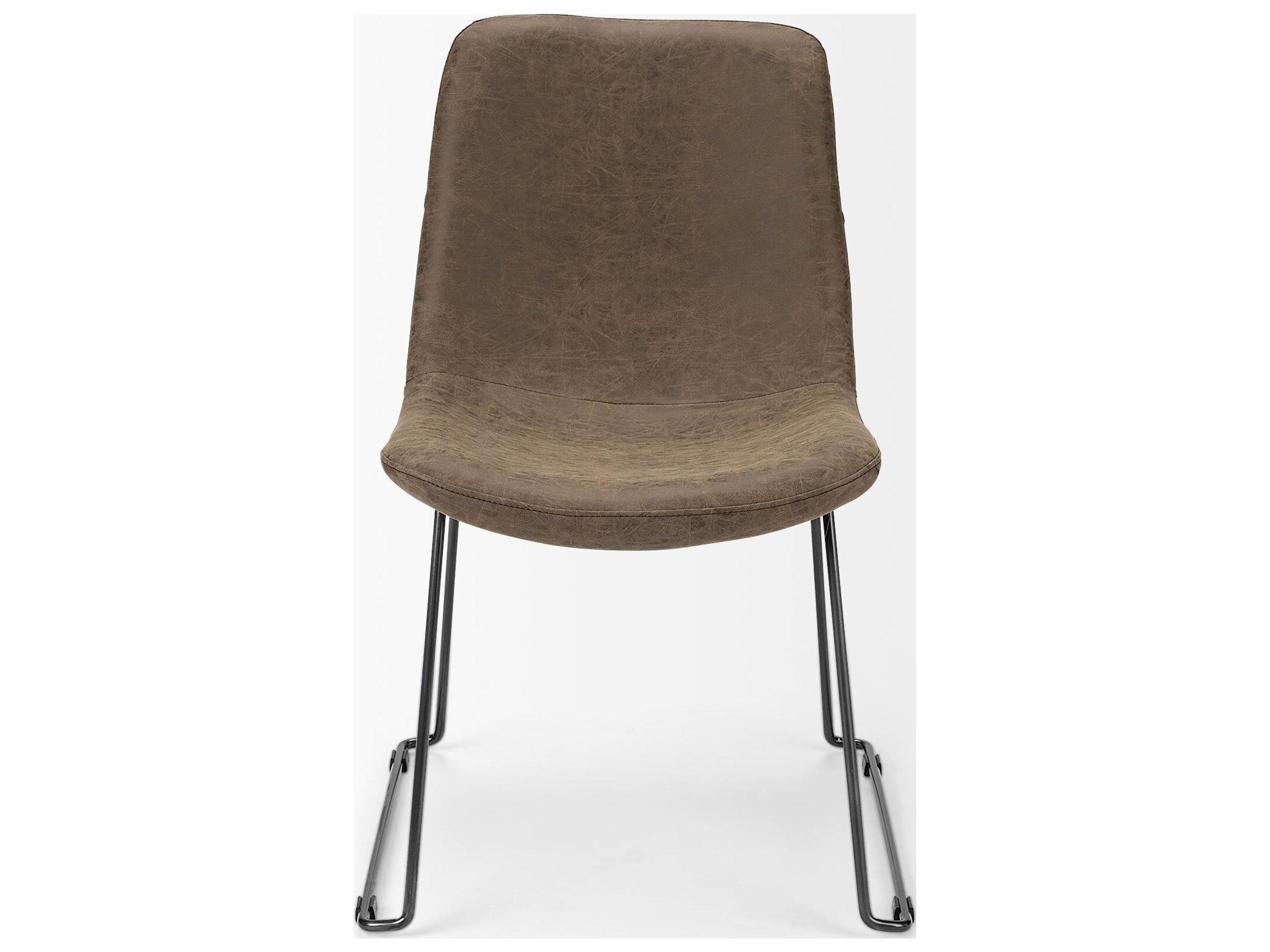 Mercana Sawyer I Brown Faux-Leather Seat BlackIron Frame Dining Chair