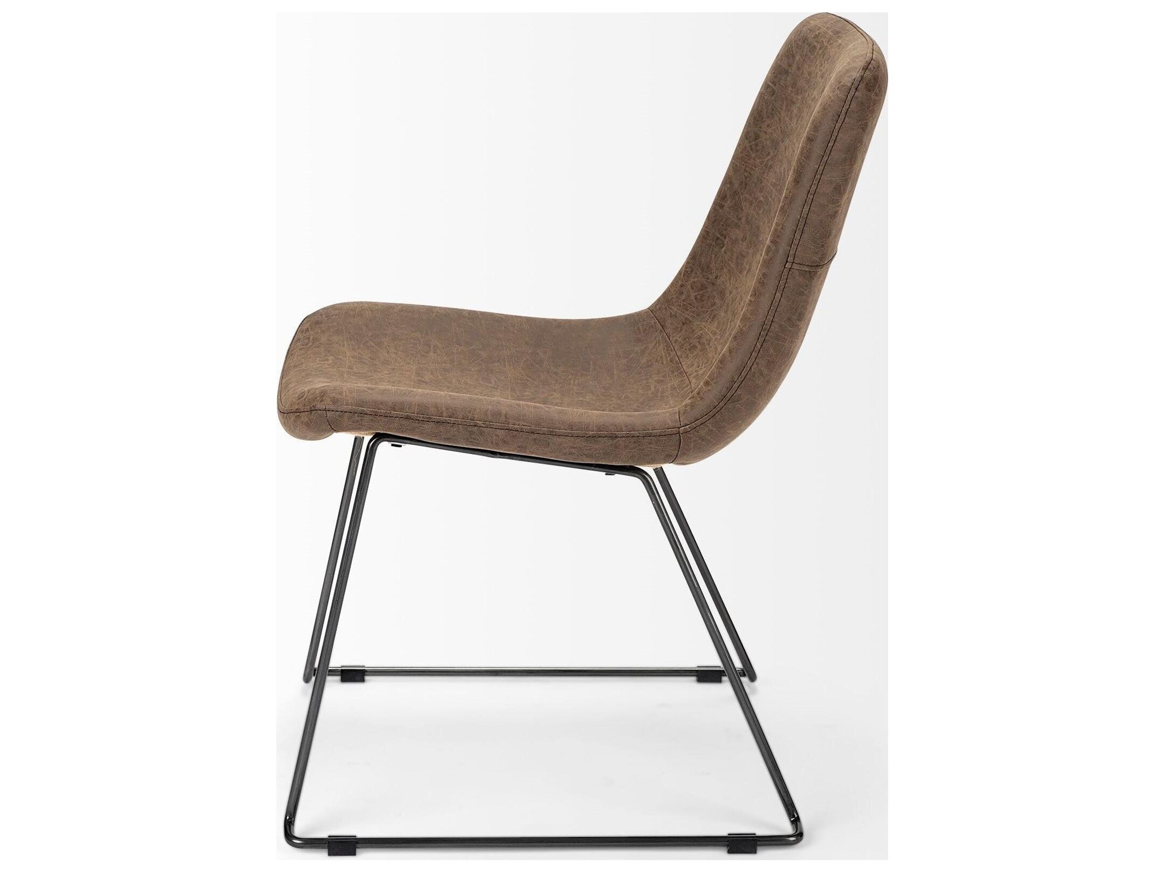 Mercana Sawyer I Brown Faux-Leather Seat BlackIron Frame Dining Chair