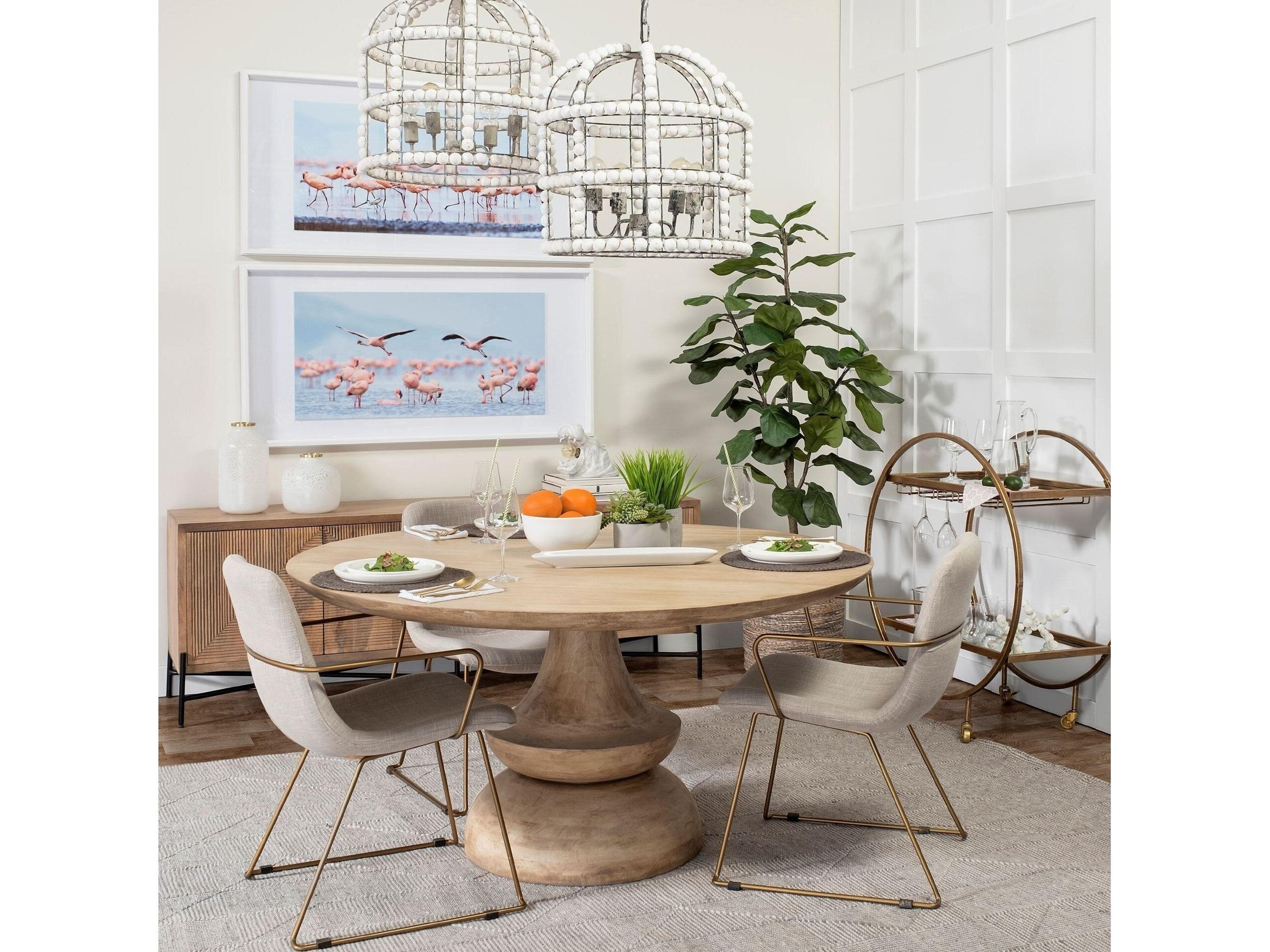 Mercana Sawyer II Beige Fabric Wrap Gold Metal Frame Dining Chair