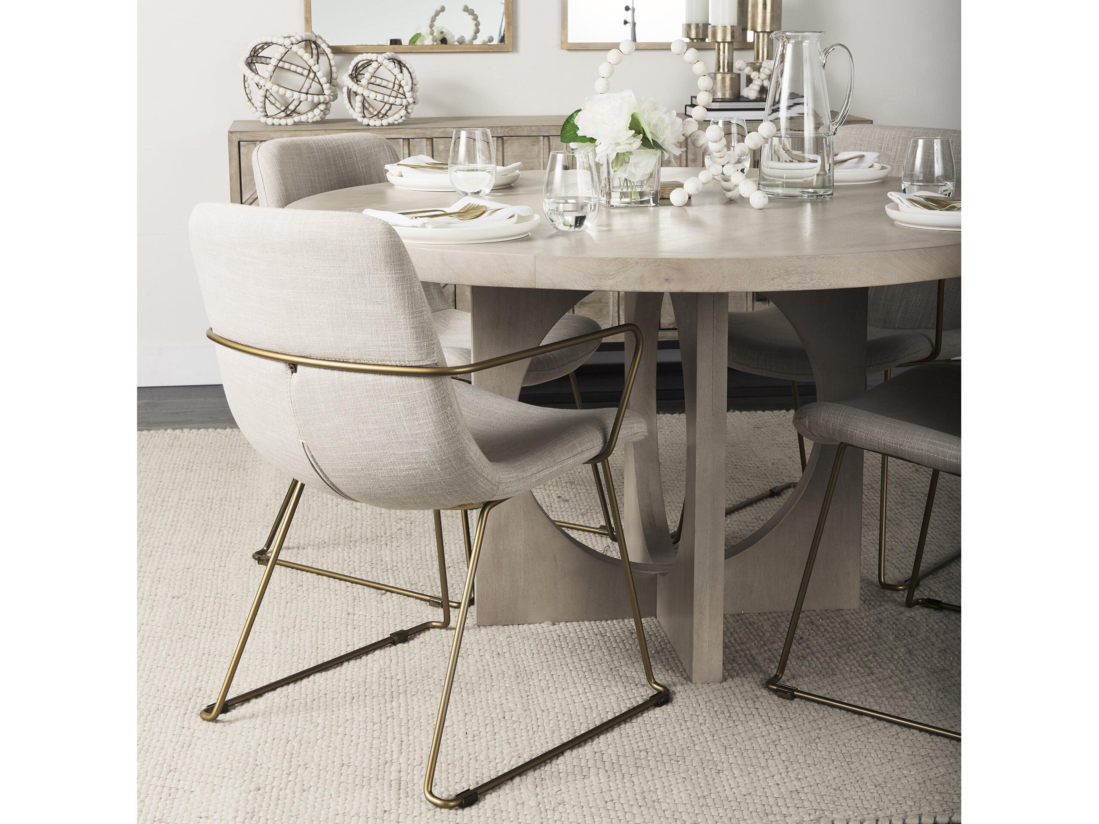 Mercana Sawyer II Beige Fabric Wrap Gold Metal Frame Dining Chair