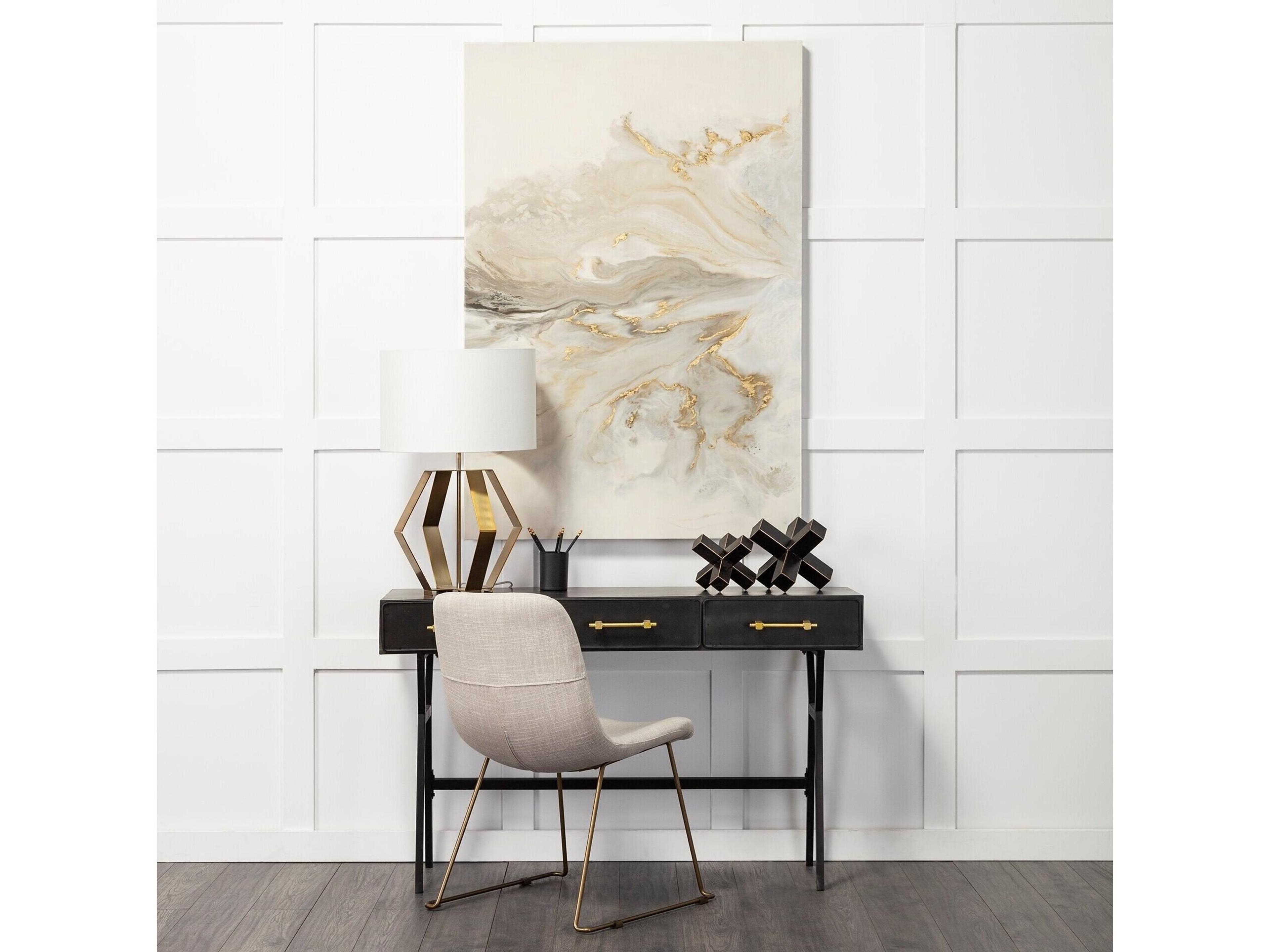 Mercana Sawyer I Beige Fabric Seat Gold Metal Frame Dining Chair