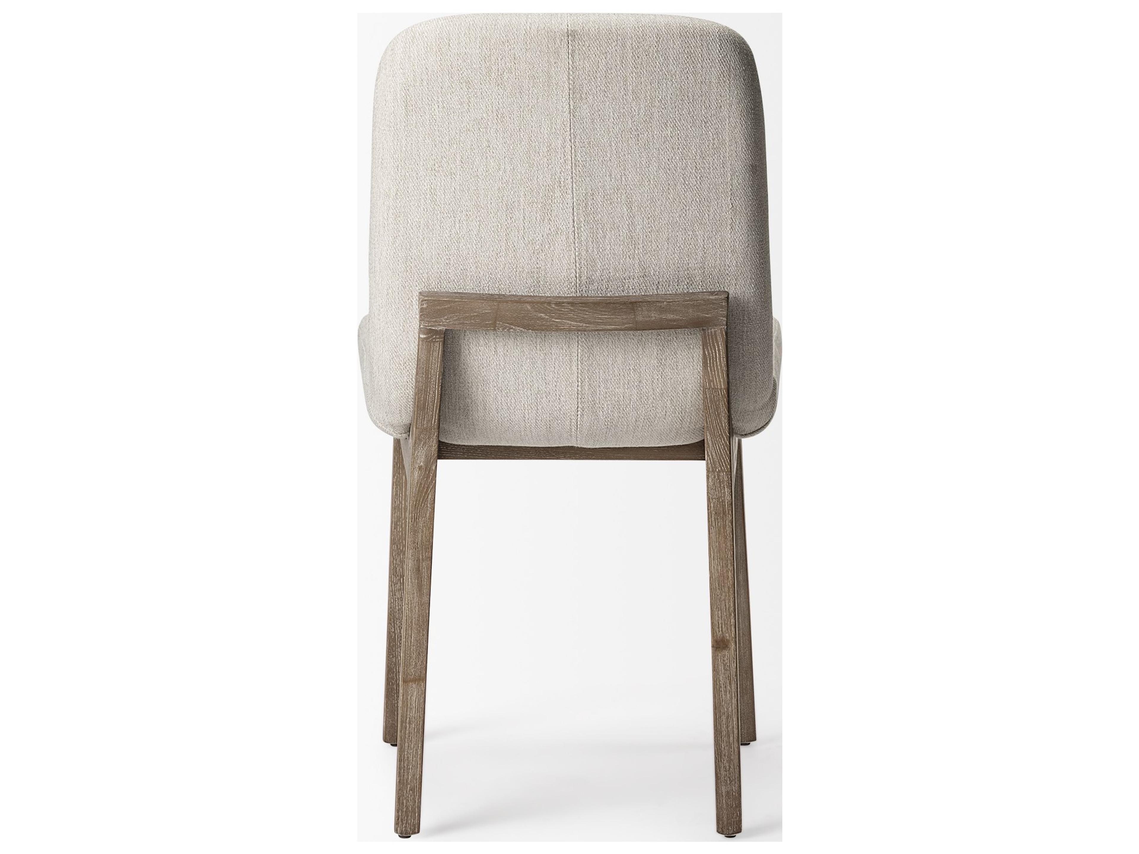 Mercana David Diamond Tuffed Cream Fabric Wrap Brown Wood Base Dining Chair