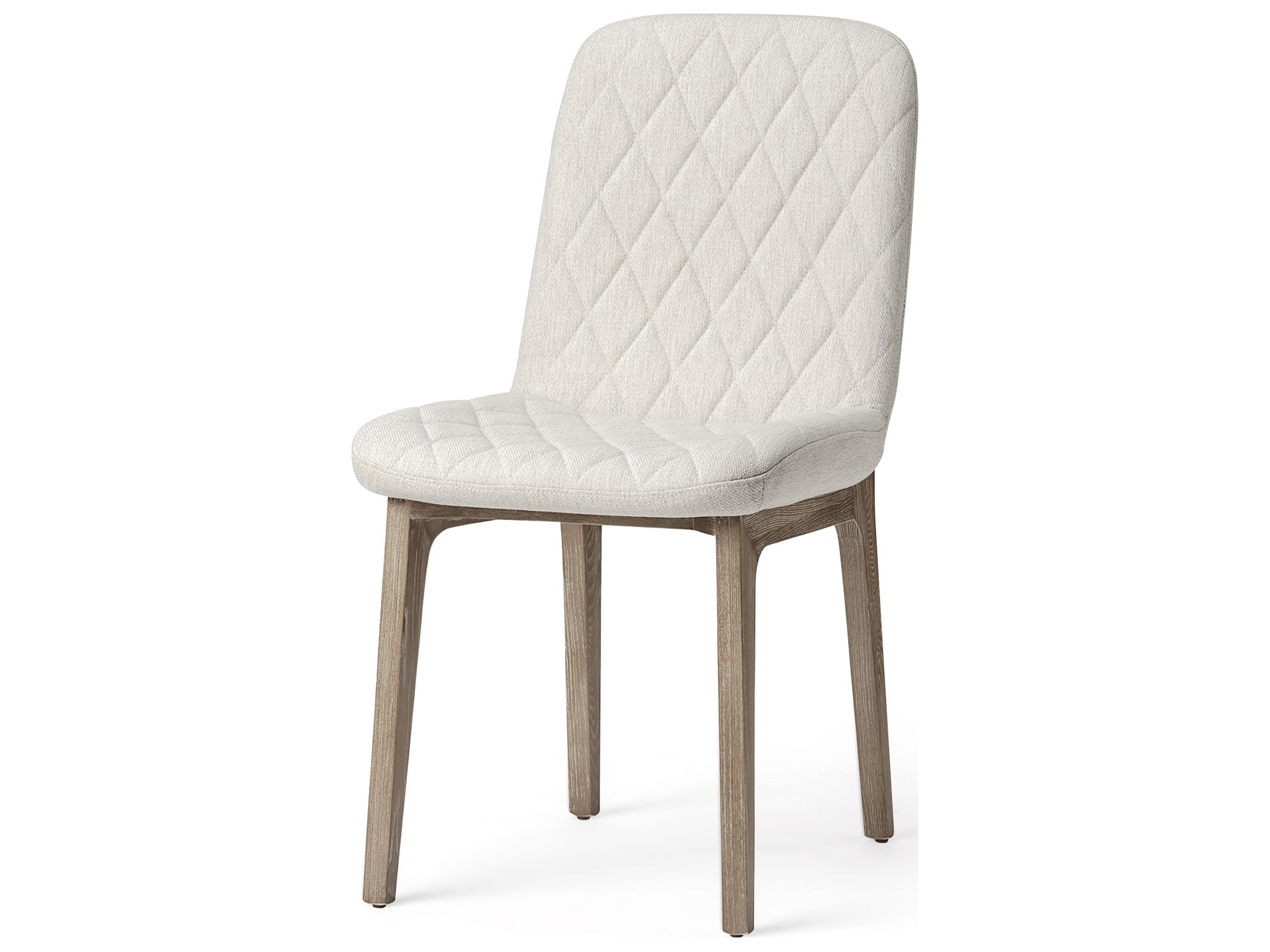 David Diamond Tuffed Cream Fabric Wrap Brown Wood Base Dining Chair