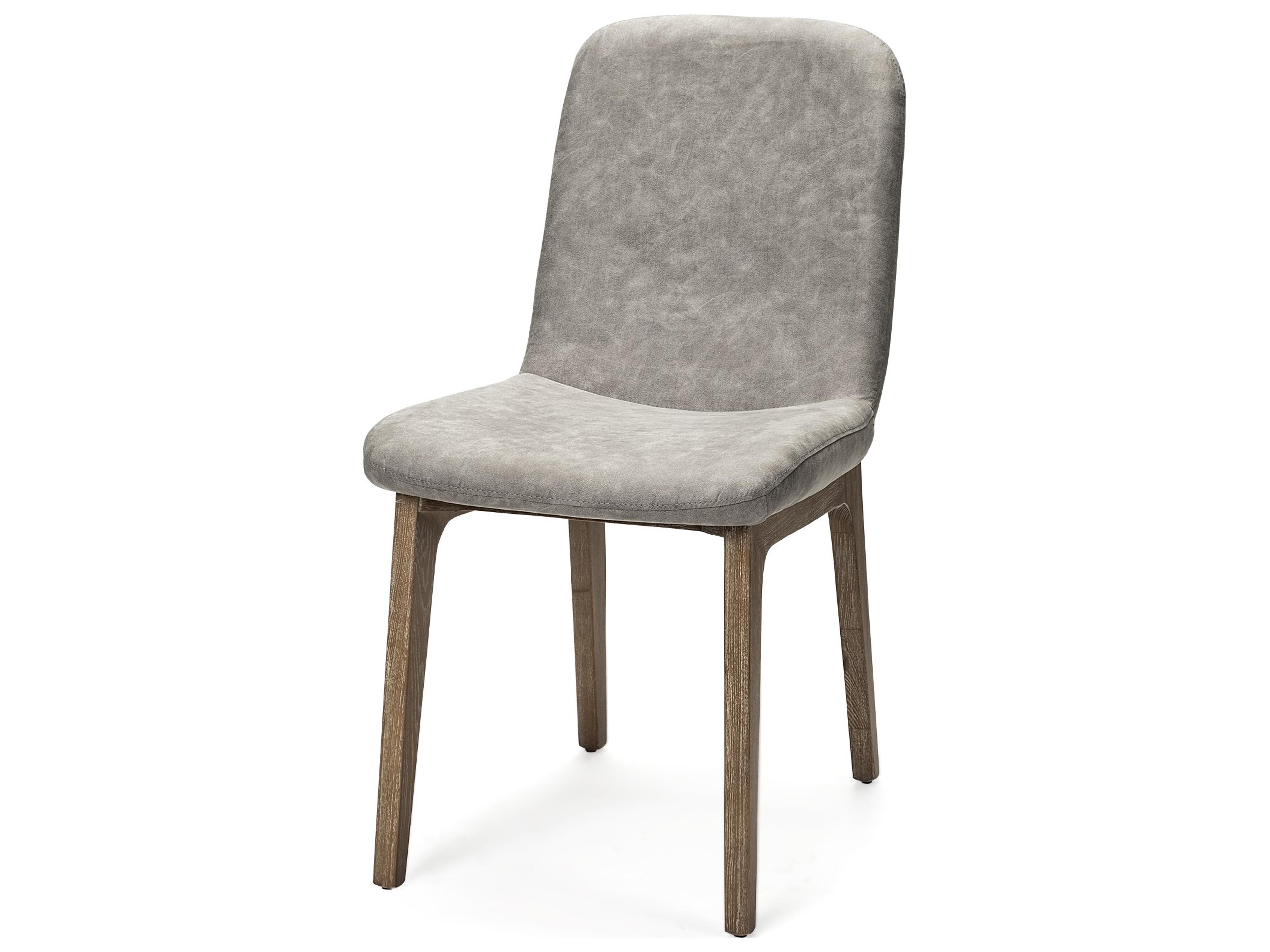 David Grey Fabric Wrap Medium Brown Wood Base Dining Chair