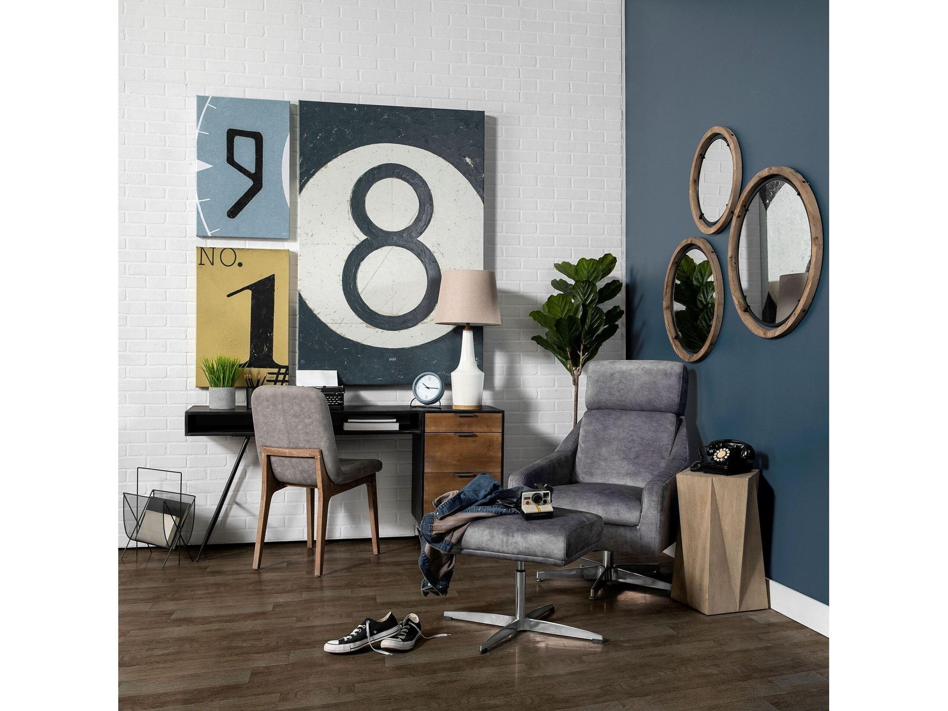 Mercana David Grey Fabric Wrap Medium Brown Wood Base Dining Chair