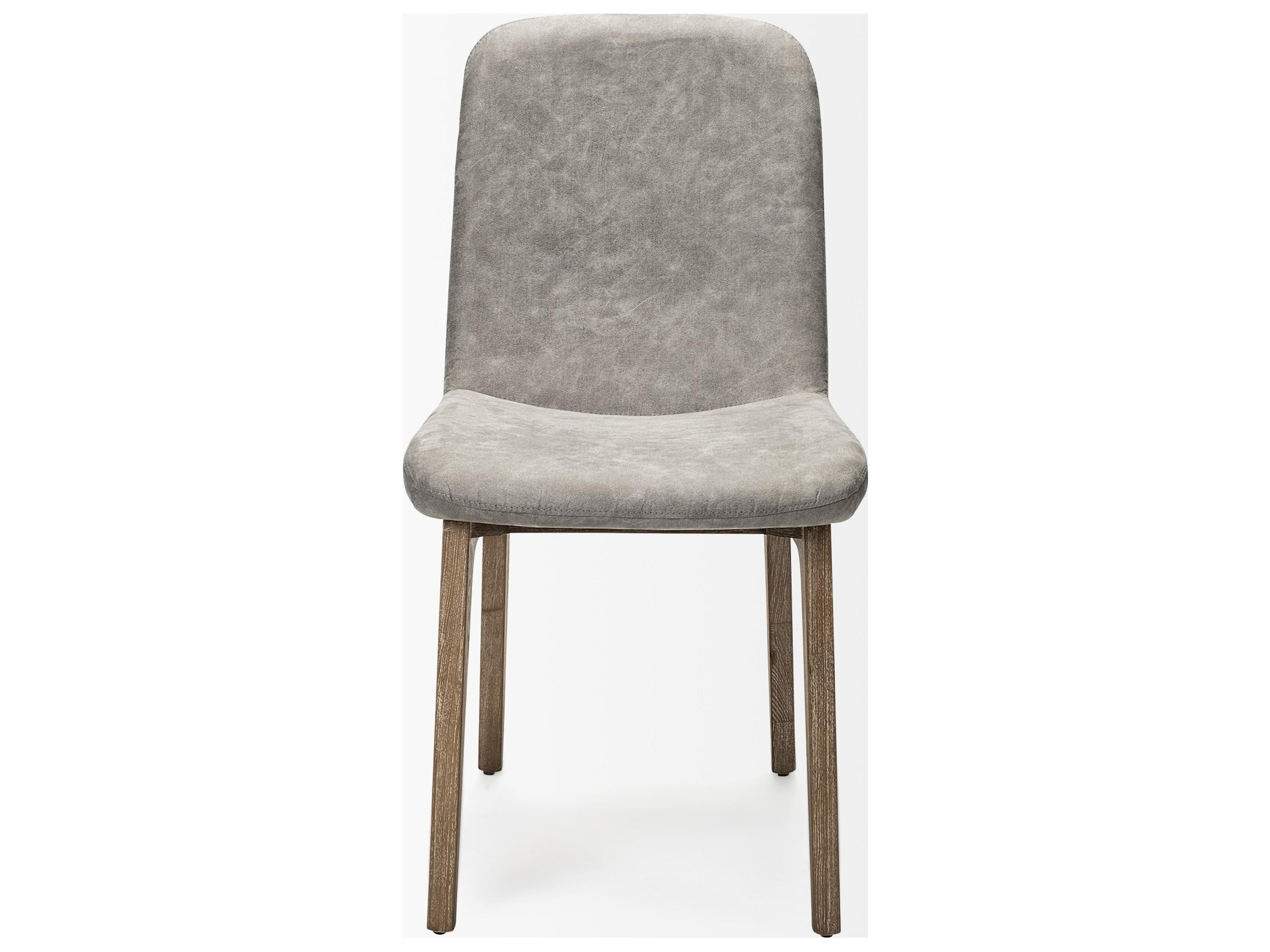 Mercana David Grey Fabric Wrap Medium Brown Wood Base Dining Chair