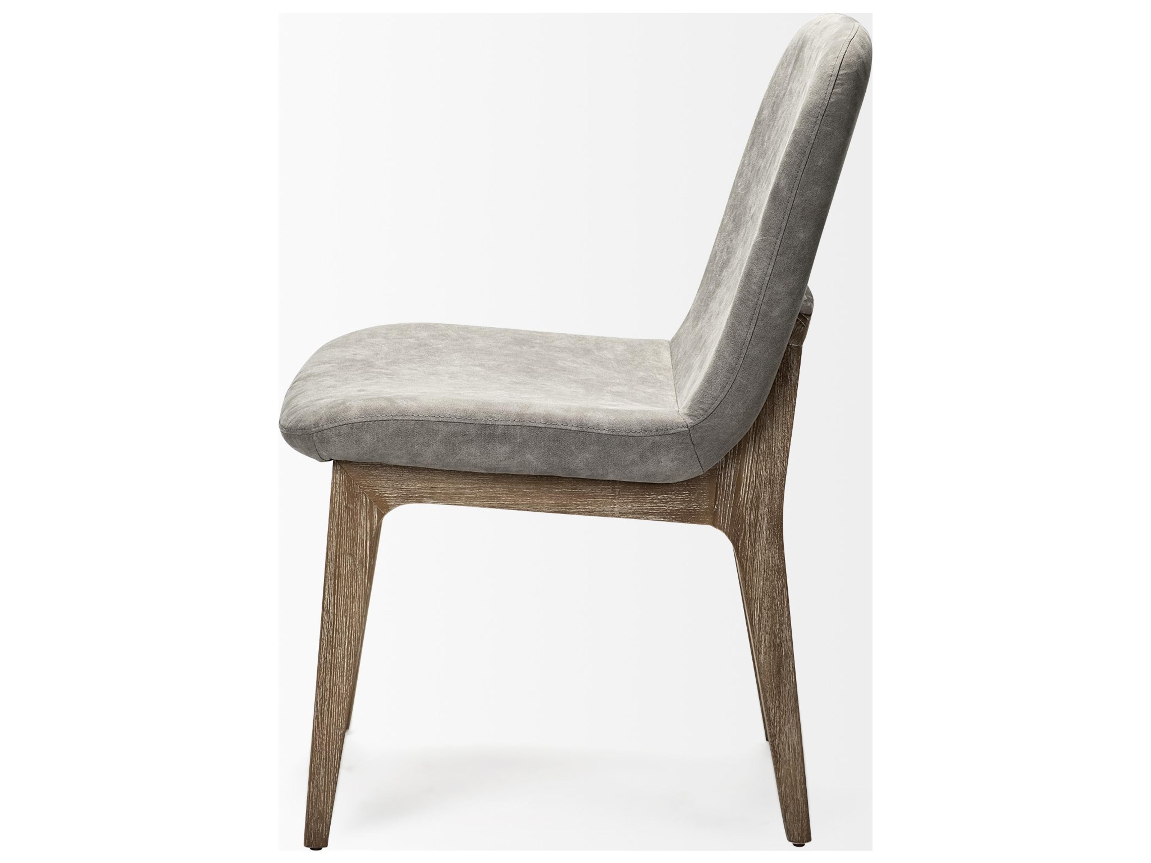 Mercana David Grey Fabric Wrap Medium Brown Wood Base Dining Chair