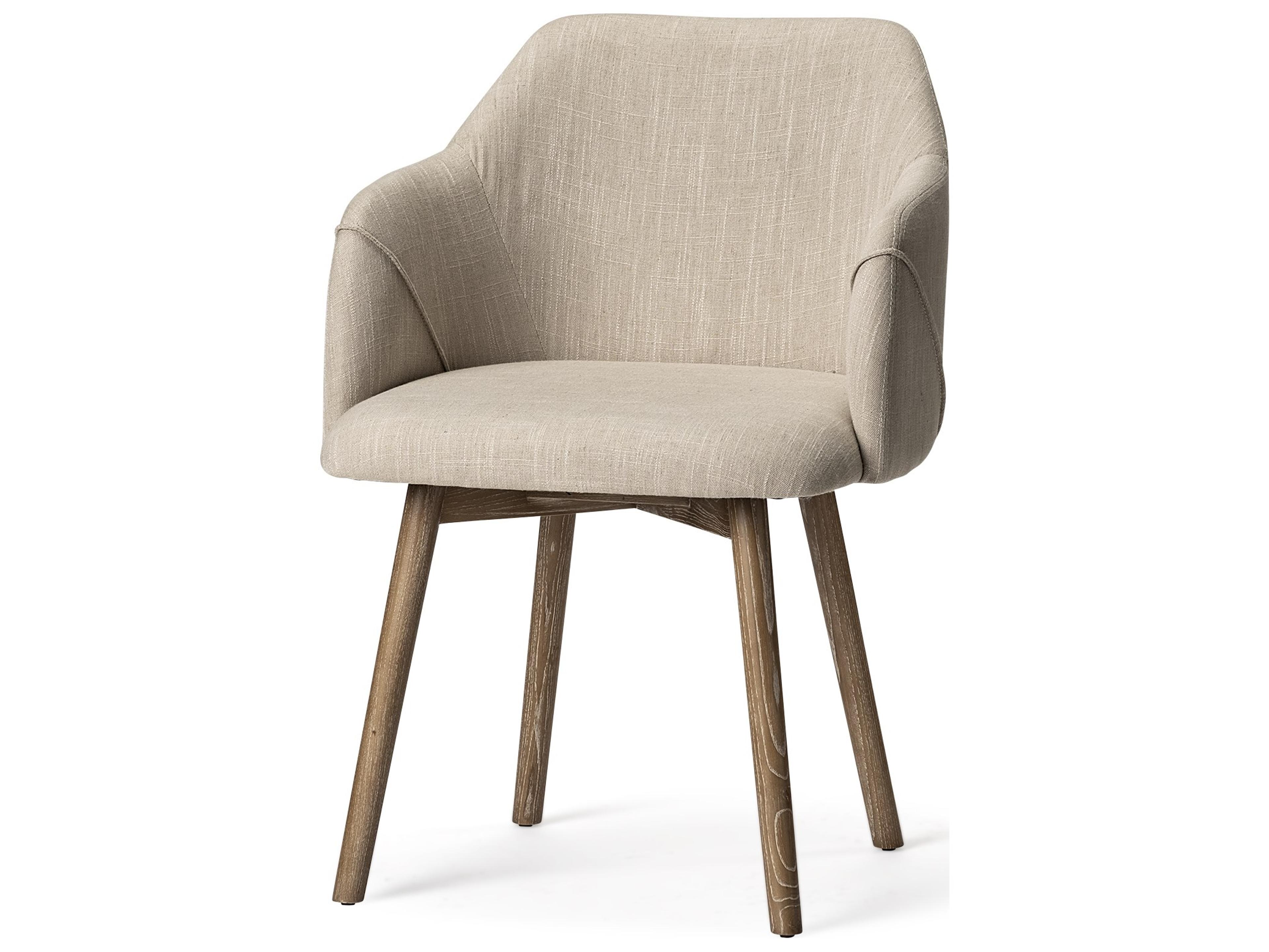 Ronald II Cream Fabric Wrap Brown Wooden Base Dining Chair