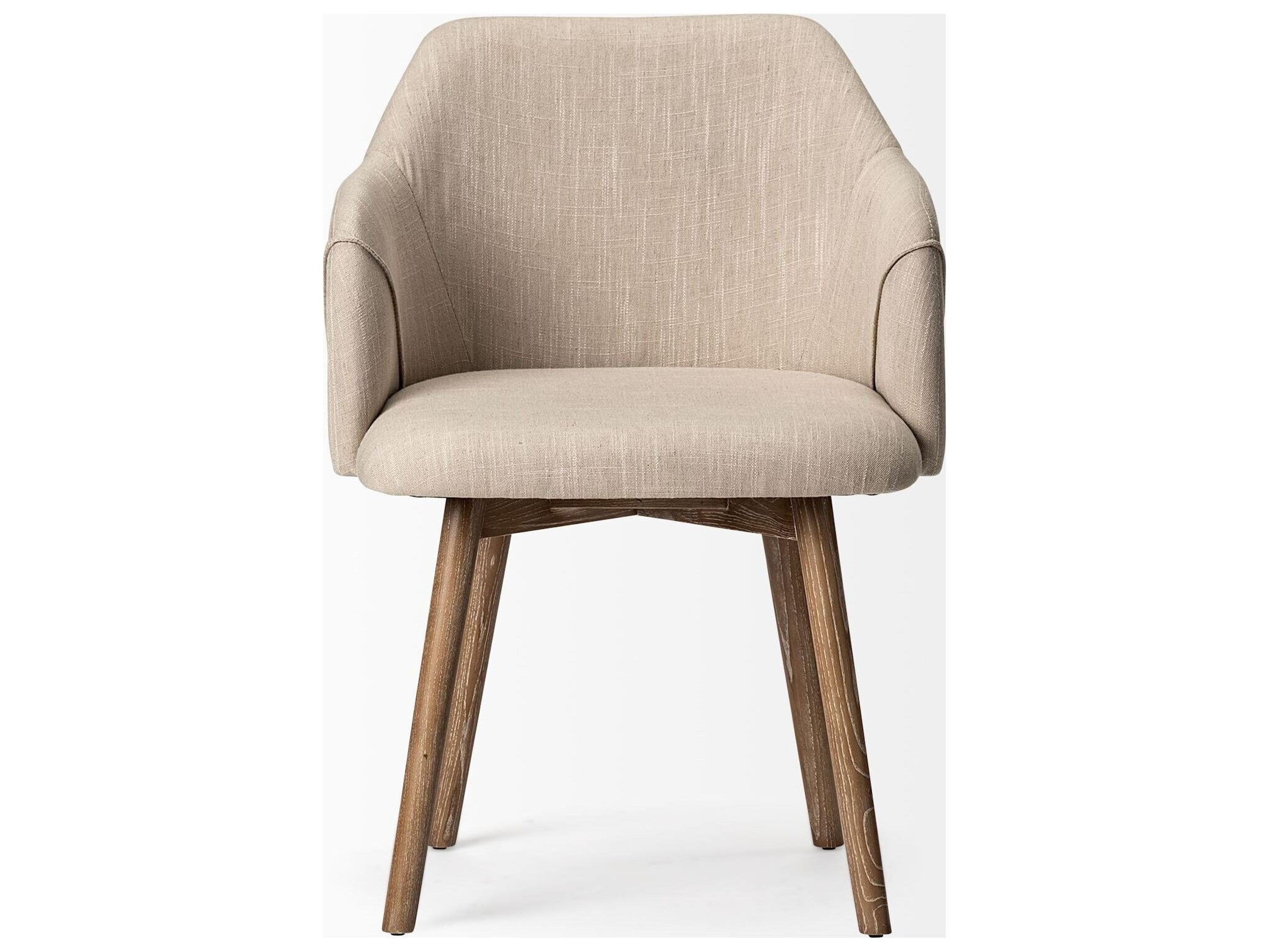 Mercana Ronald II Cream Fabric Wrap Brown Wooden Base Dining Chair