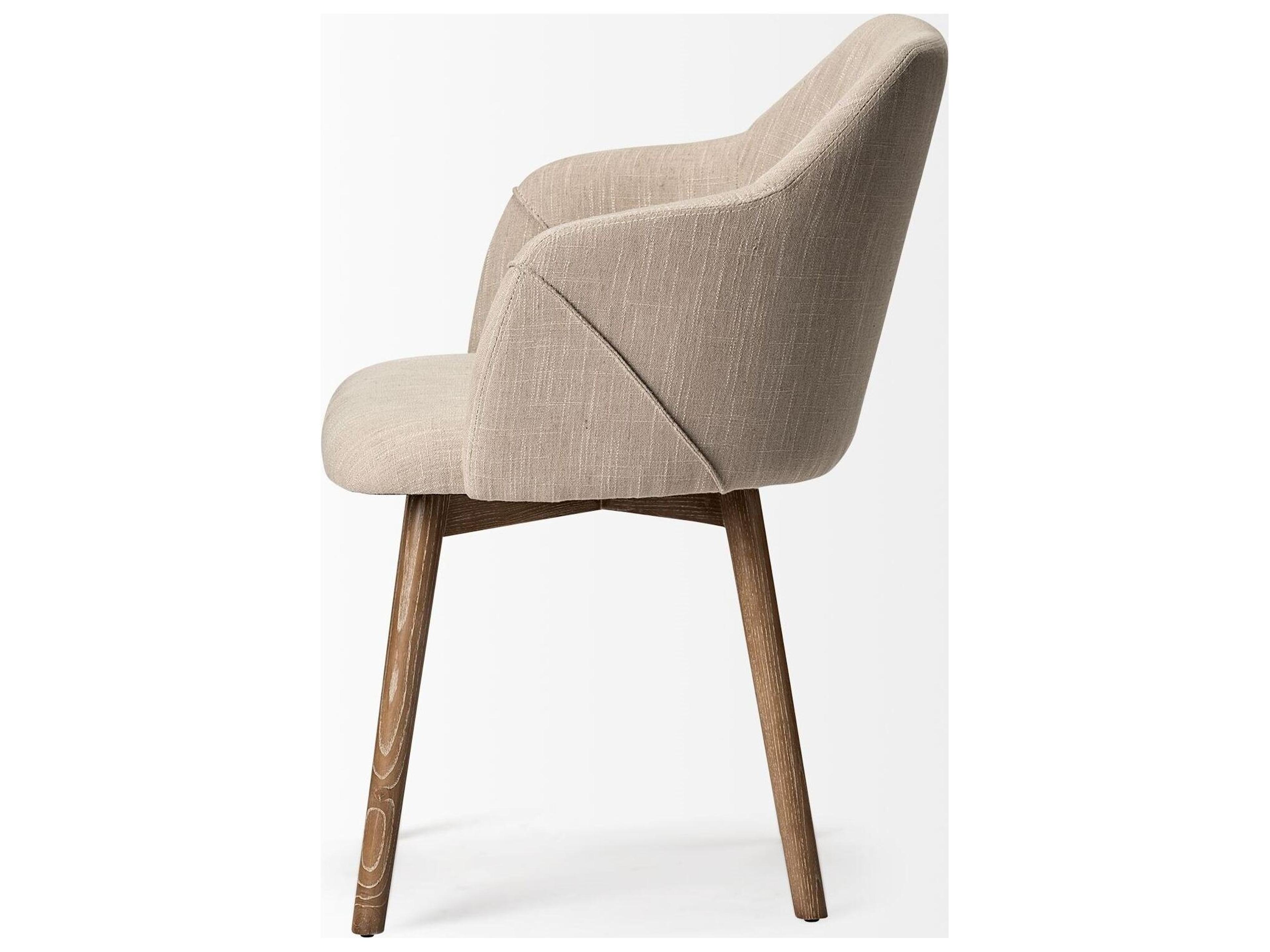 Mercana Ronald II Cream Fabric Wrap Brown Wooden Base Dining Chair