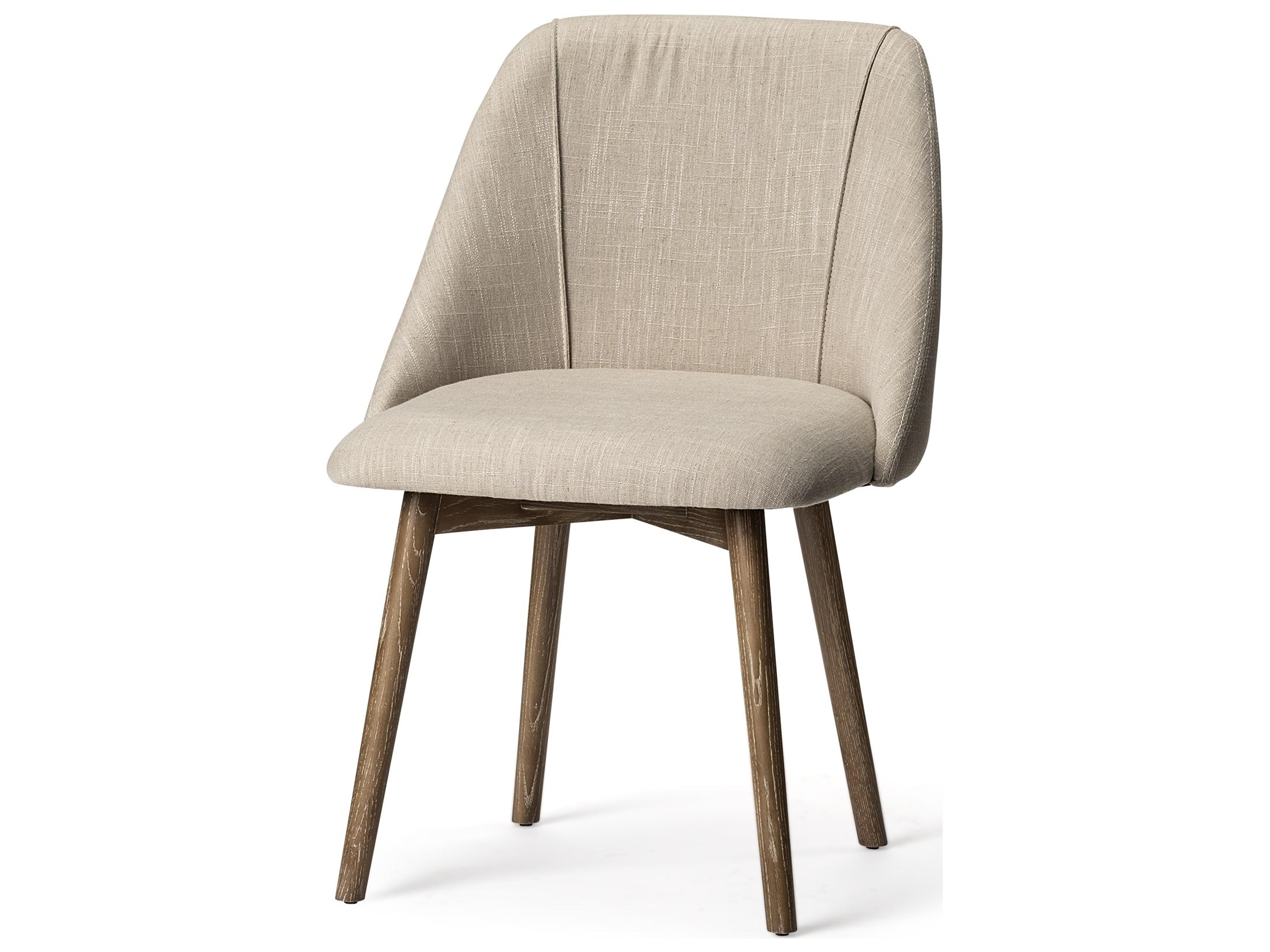 Ronald I Cream Fabric Wrap Brown Wooden Base Dining Chair