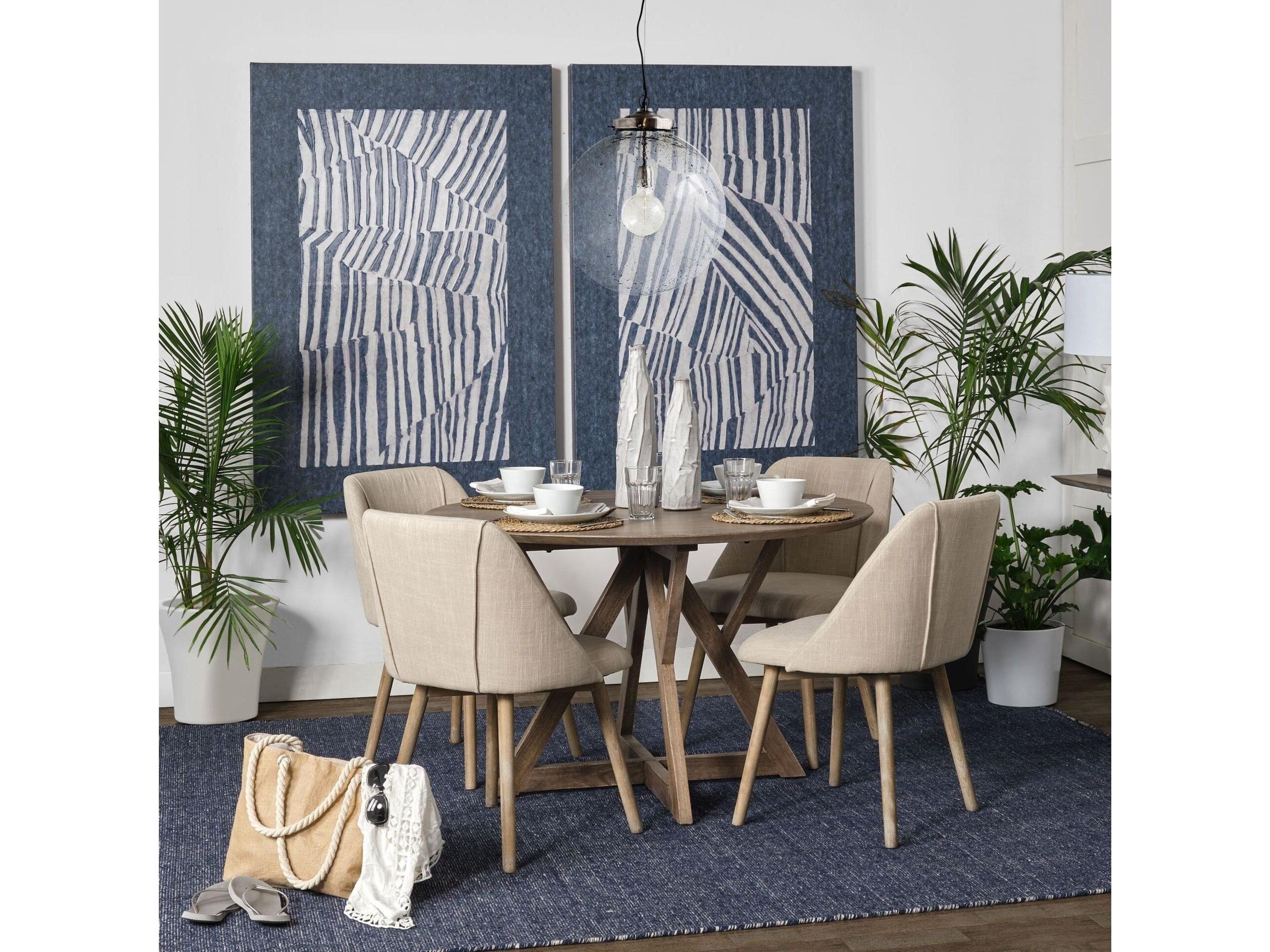 Mercana Ronald I Cream Fabric Wrap Brown Wooden Base Dining Chair