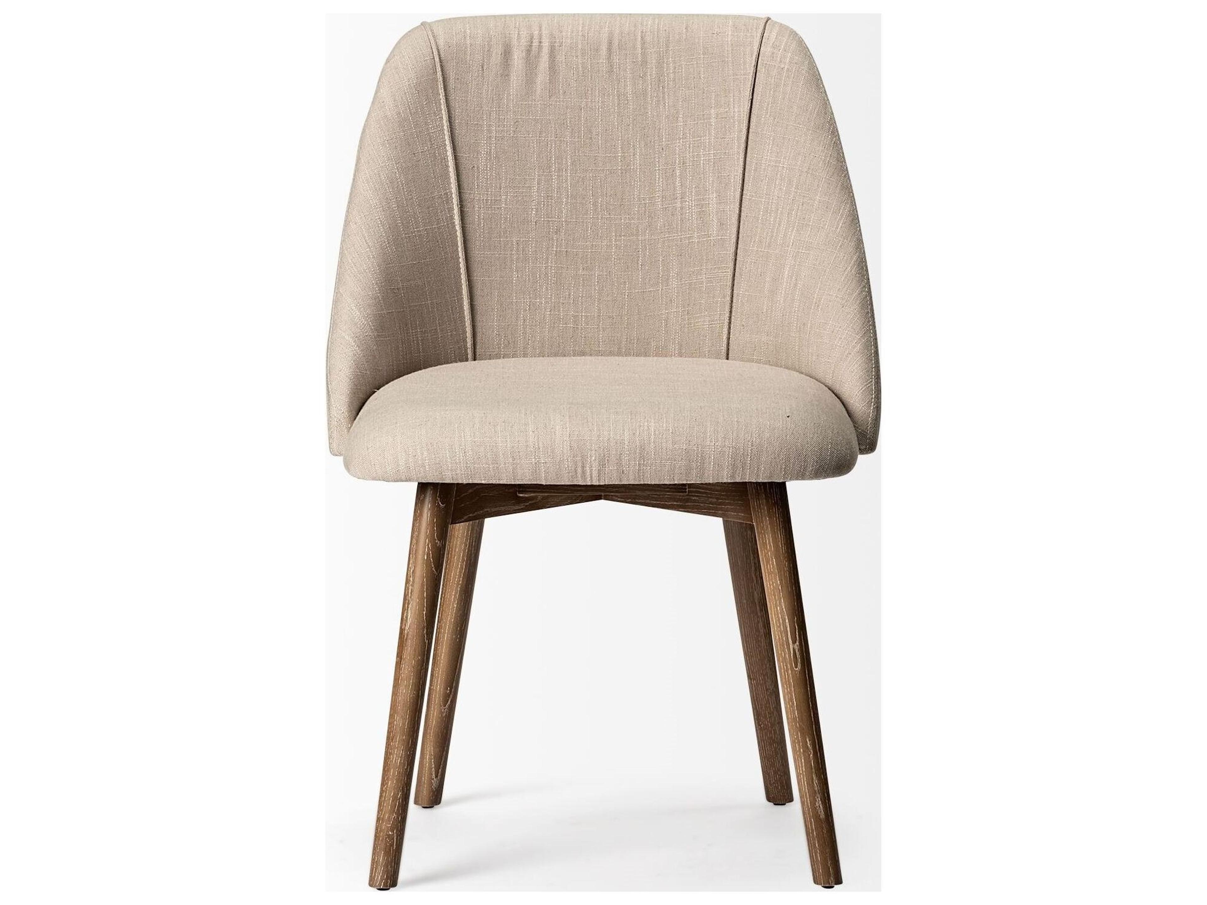 Mercana Ronald I Cream Fabric Wrap Brown Wooden Base Dining Chair